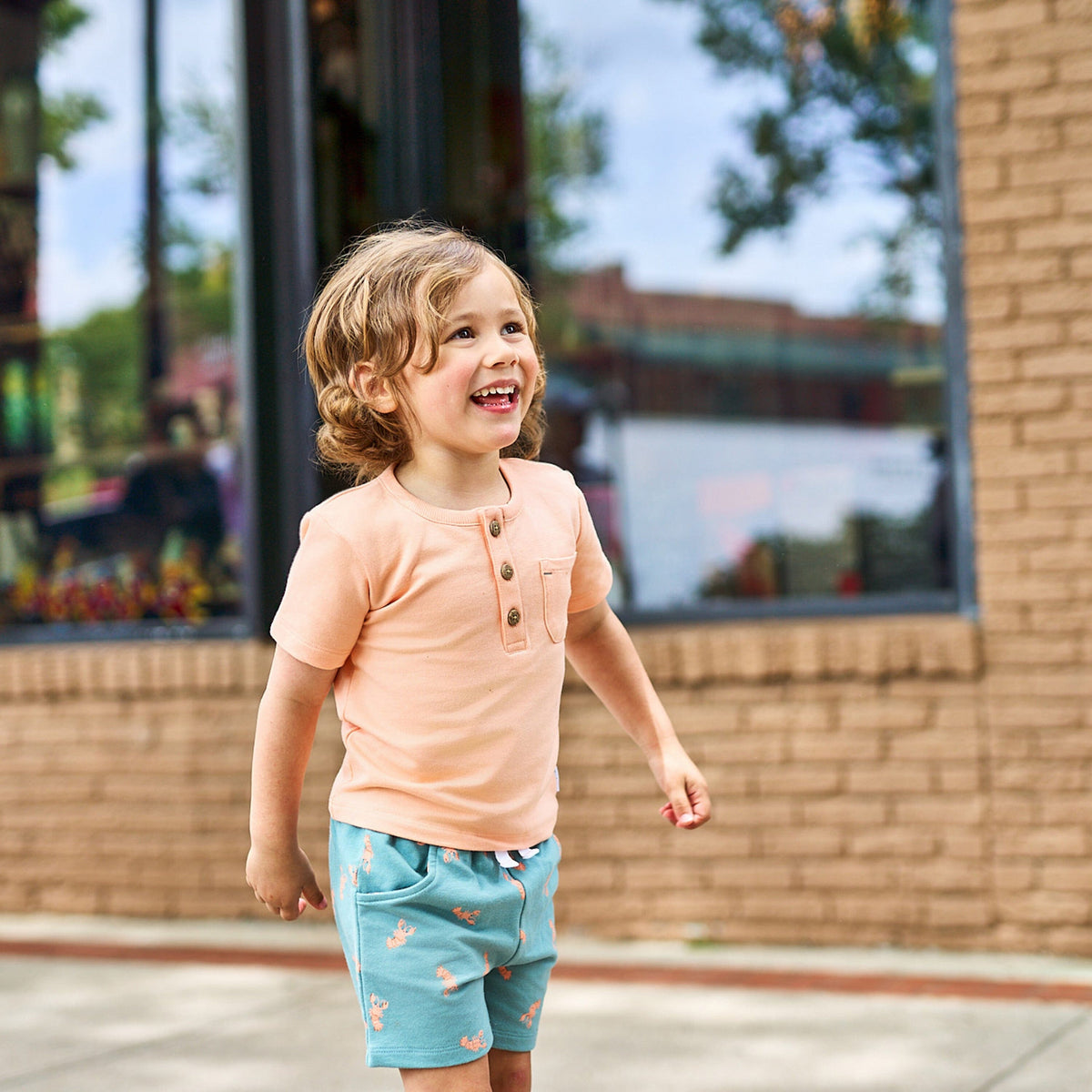 2-Piece Infant & Toddler Boys Peach Lobster Henley Top and Shorts Set outfits Gerber® 