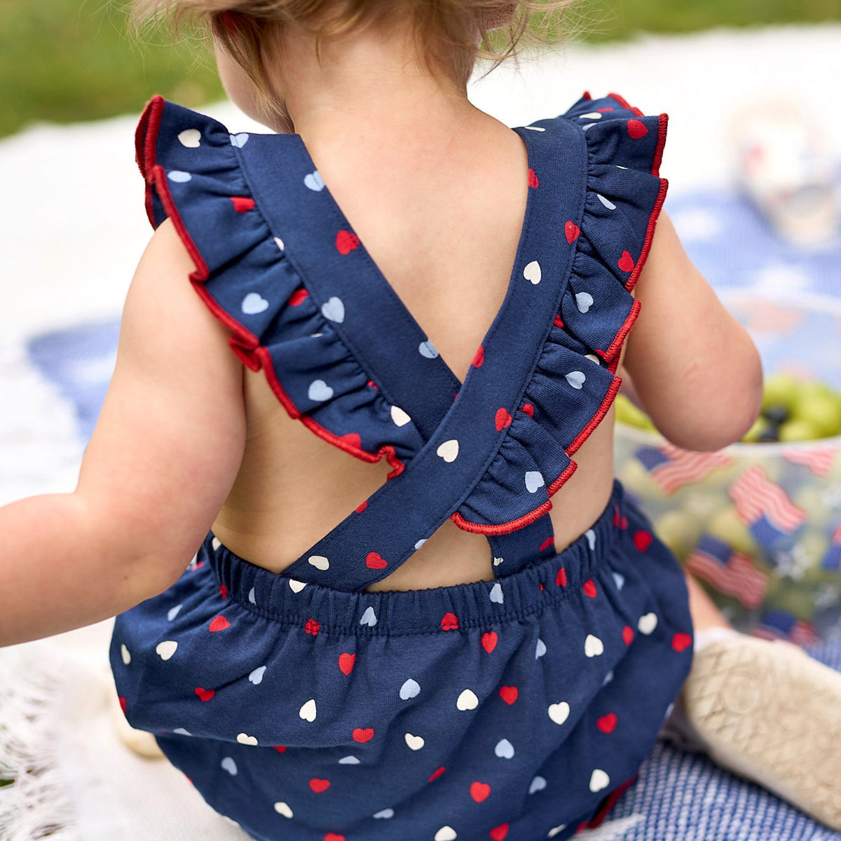Baby Girls Red, White, & Blue Hearts Bubble Romper rompers Gerber® 
