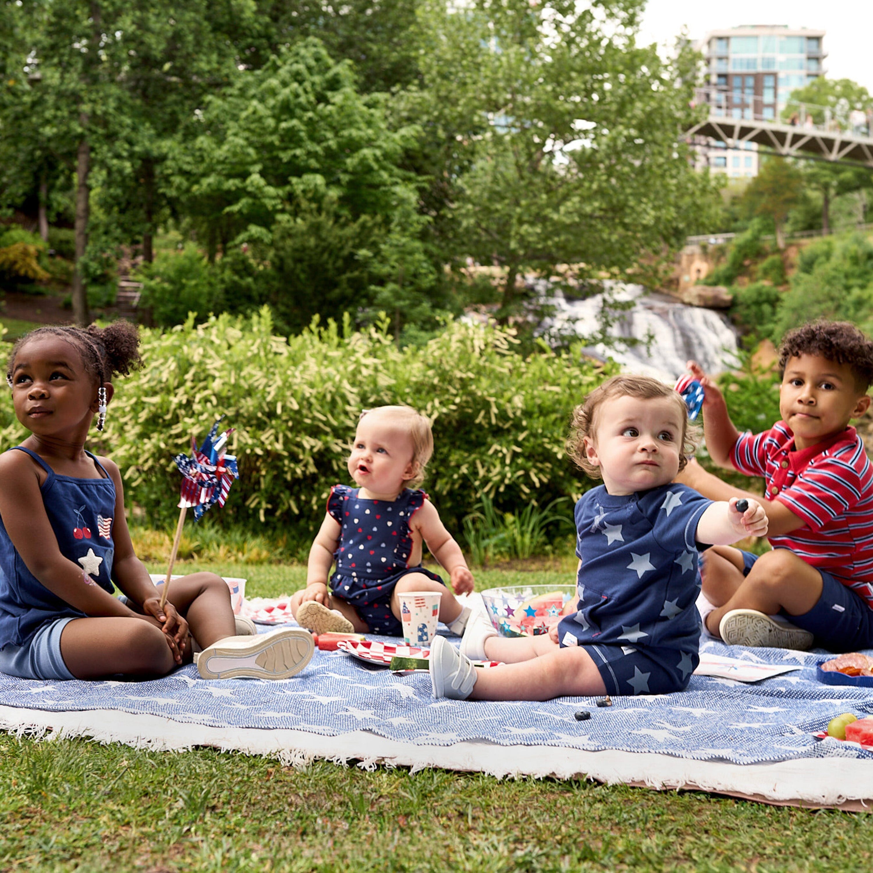 Baby Girls Red, White, & Blue Hearts Bubble Romper rompers Gerber® 