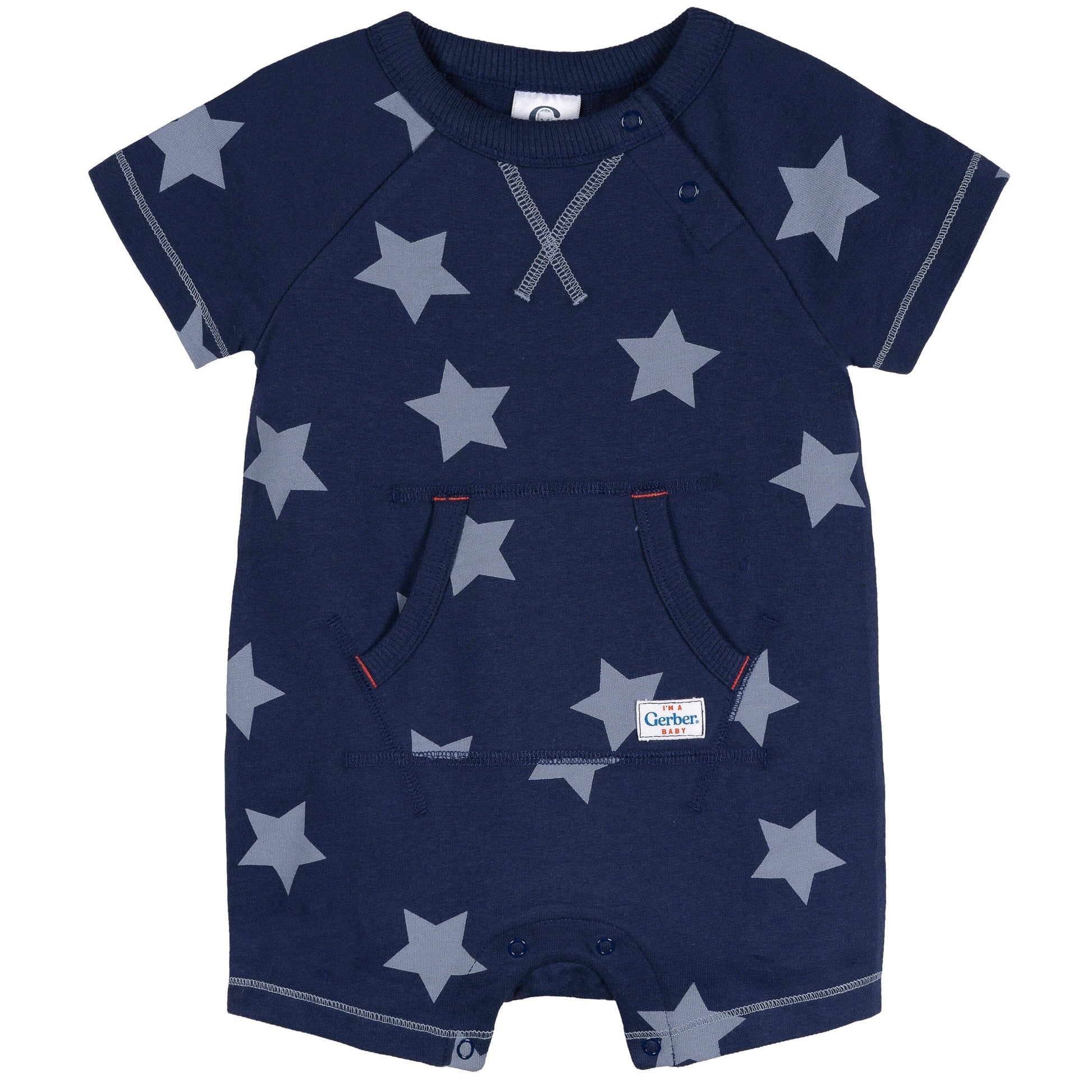 Baby Boys Navy Stars Kangaroo Pocket Romper rompers Gerber® 