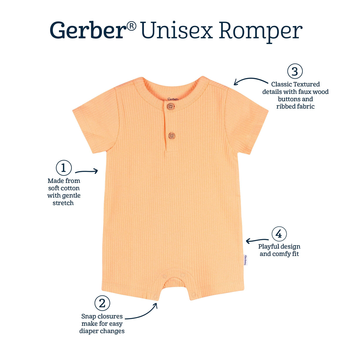 Baby Neutral Peach Short Sleeve Romper rompers Gerber® 
