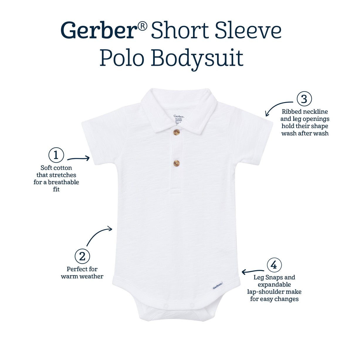 Baby Boys White Polo Bodysuit onesies Gerber® 