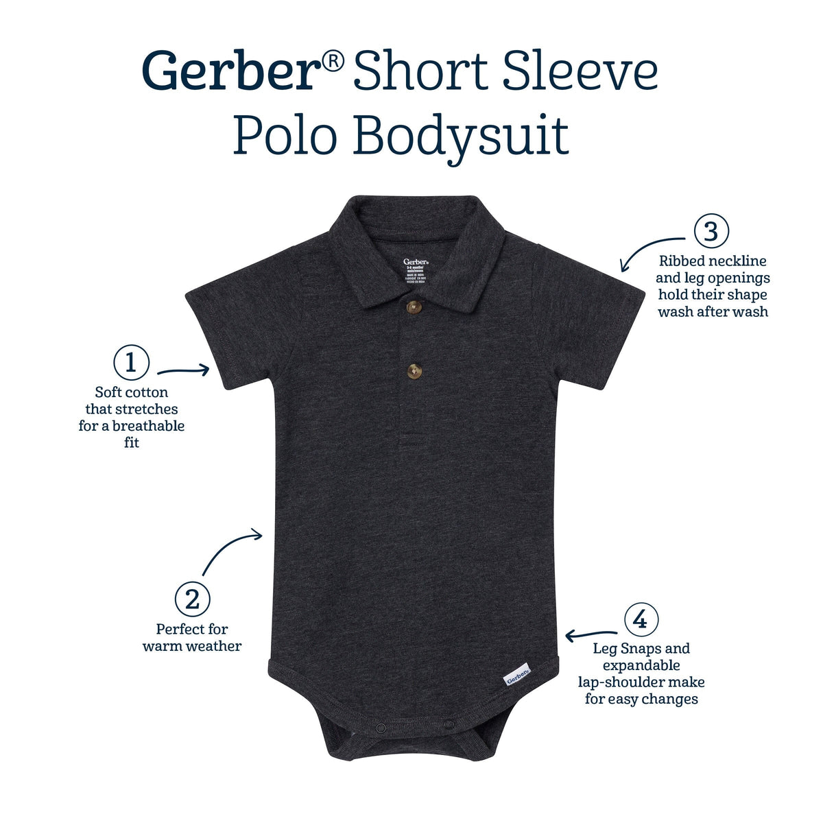 Baby Boys Black Polo Bodysuit onesies Gerber® 