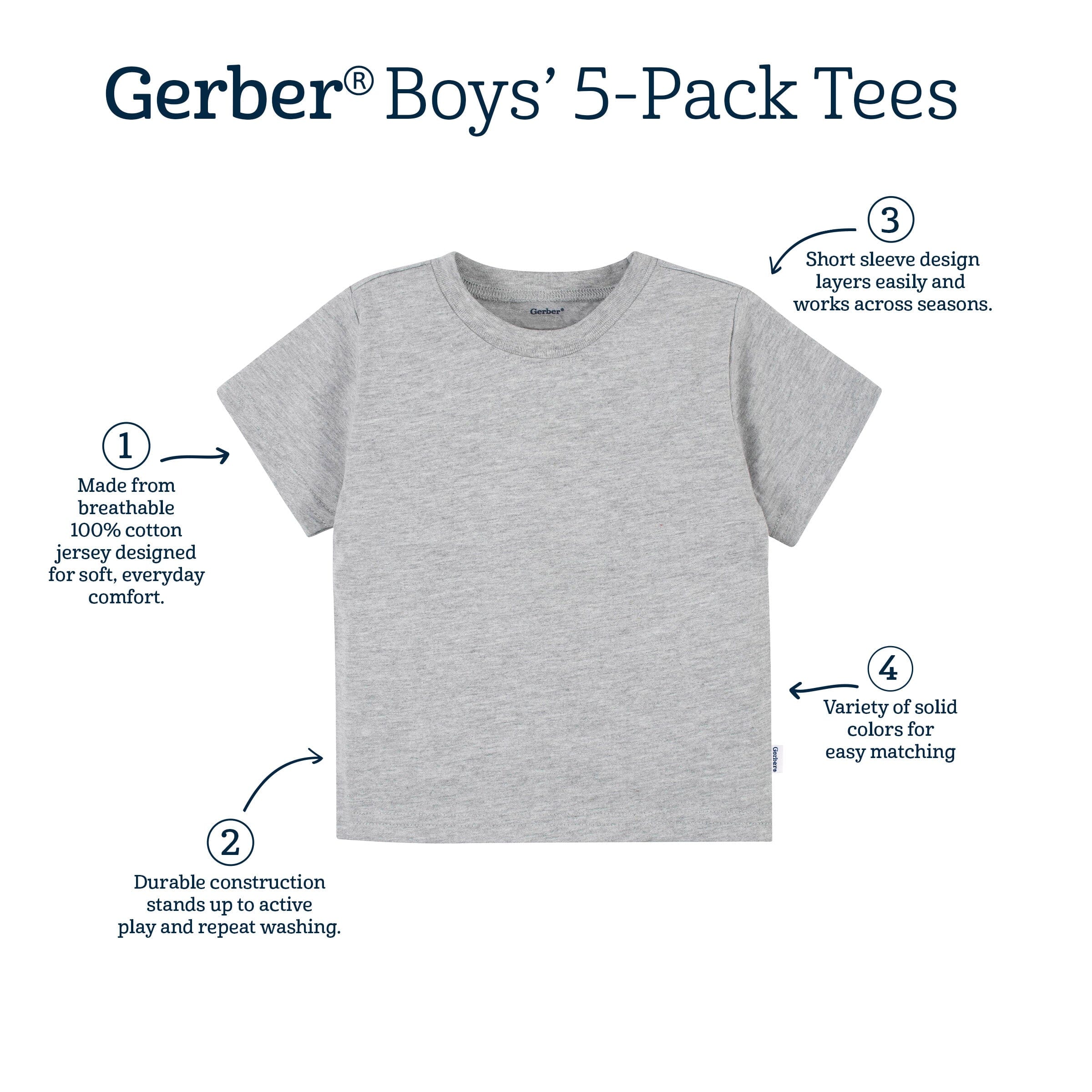 5-Pack Infant & Toddler Boys Classic Neutral Short Sleeve T-Shirts tops Gerber® 