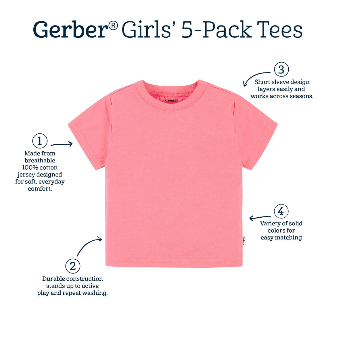 5-Pack Infant & Toddler Girls Bright Rainbow Short Sleeve T-Shirts tops Gerber® 