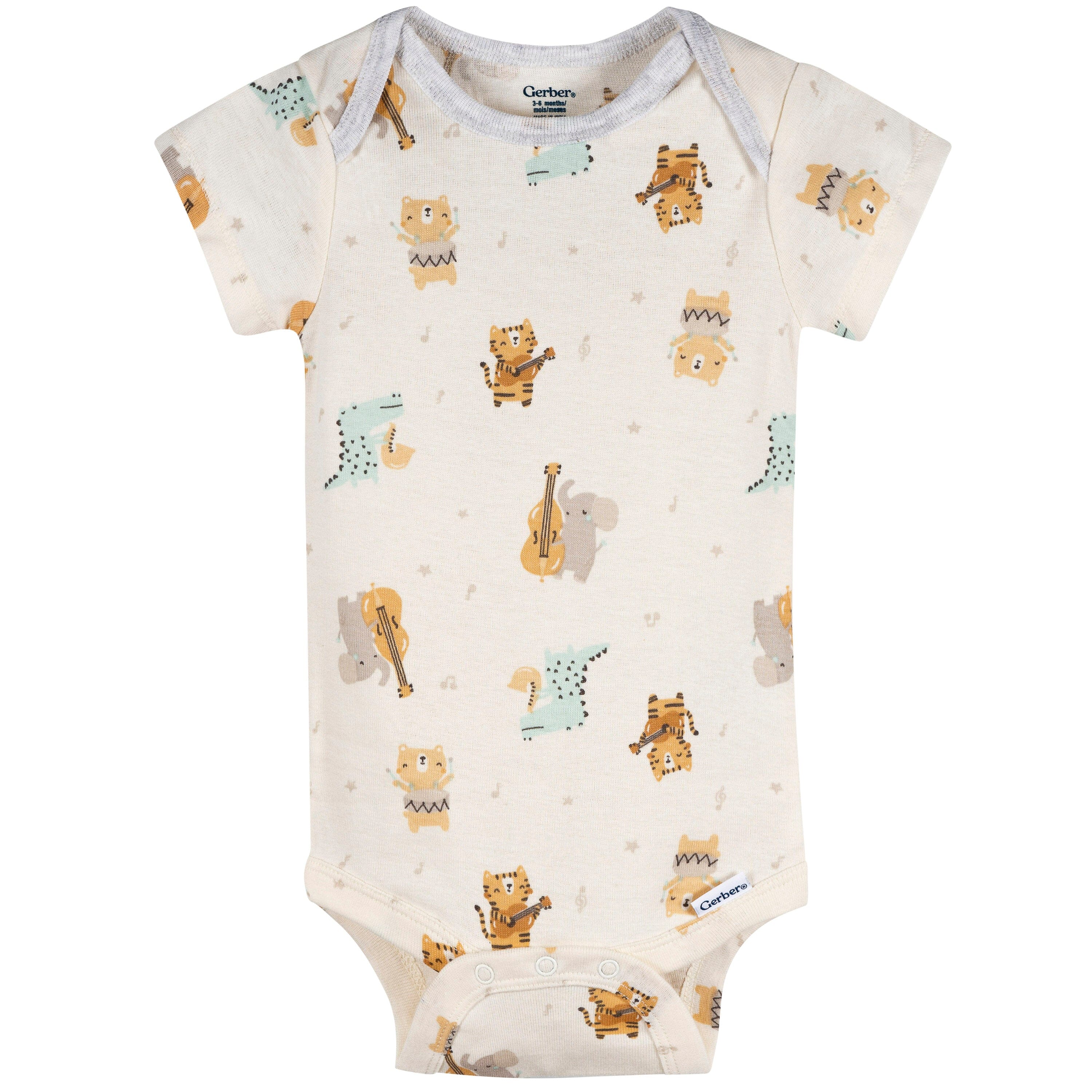 4-Pack Baby Neutral Musical Animals Onesies® Bodysuits and Sleep 'N Play outfits Gerber® 