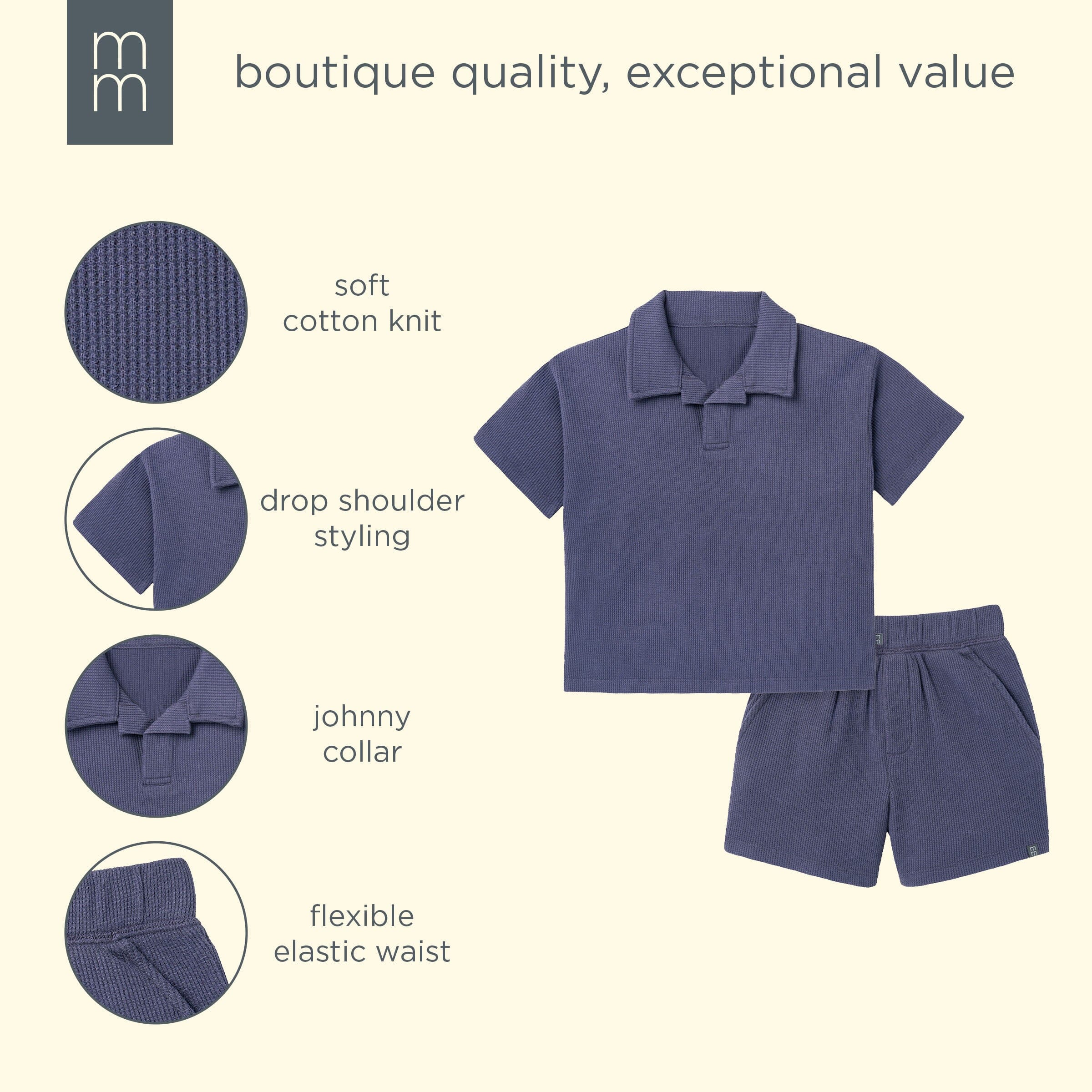 2-Piece Boys Odyssey Gray Johnny Collar Shirt and Shorts outfits modern moments™ by Gerber® 
