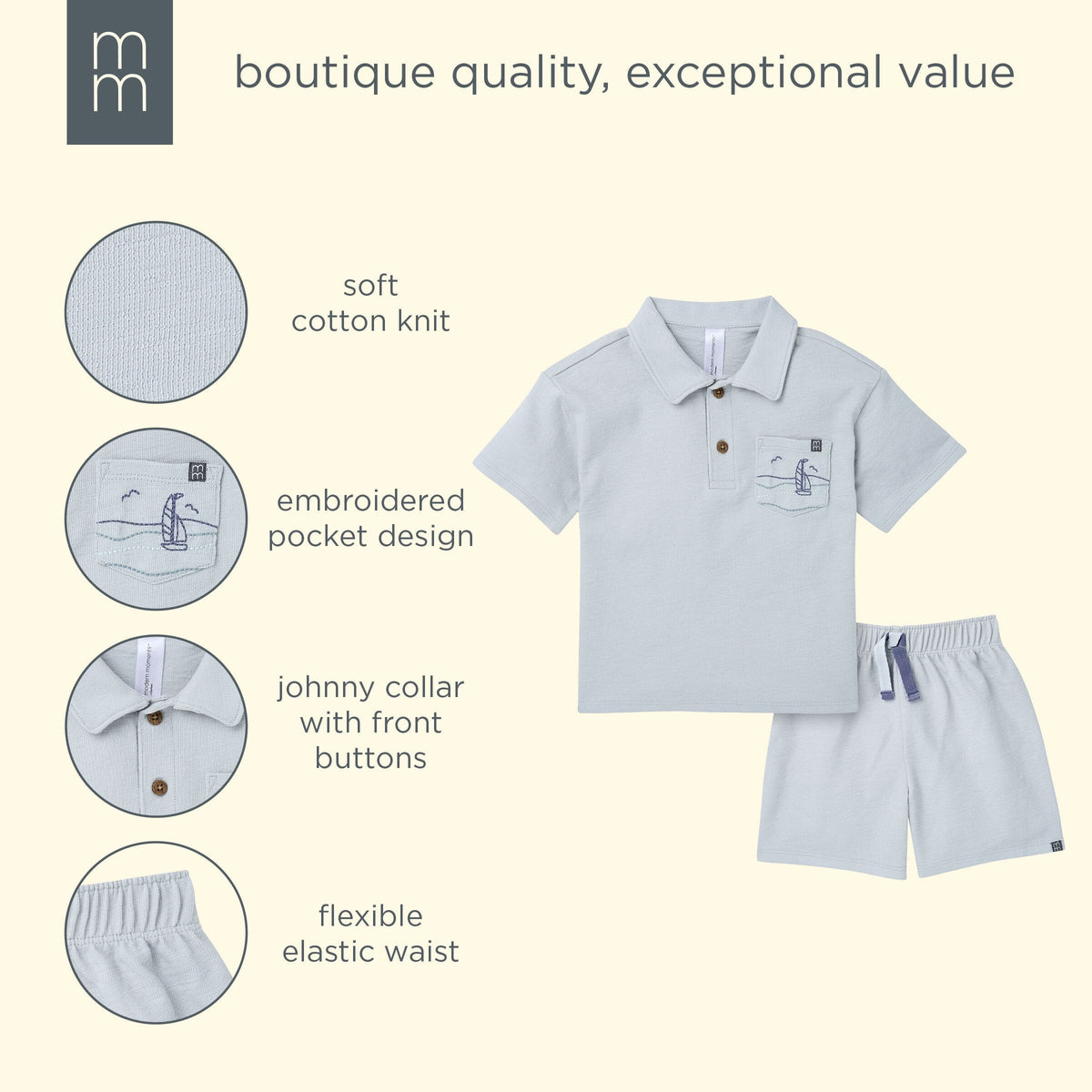 2-Piece Baby Boys Vapor Blue Polo Shirt and Shorts outfits modern moments™ by Gerber® 