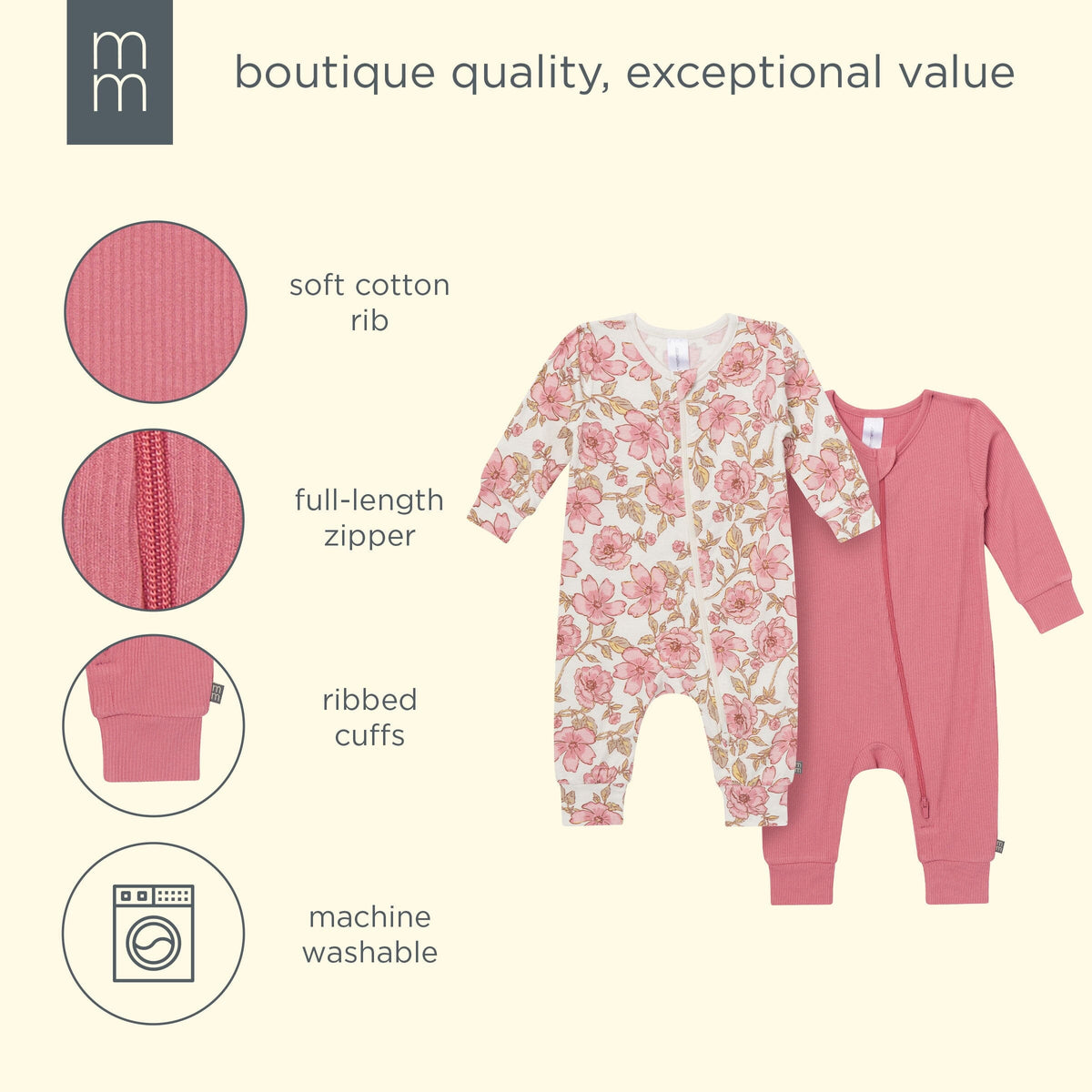 2-Pack Baby Girls Multi Flower Viscose Snug Fit Footless Pajamas sleepwear modern moments™ by Gerber® 