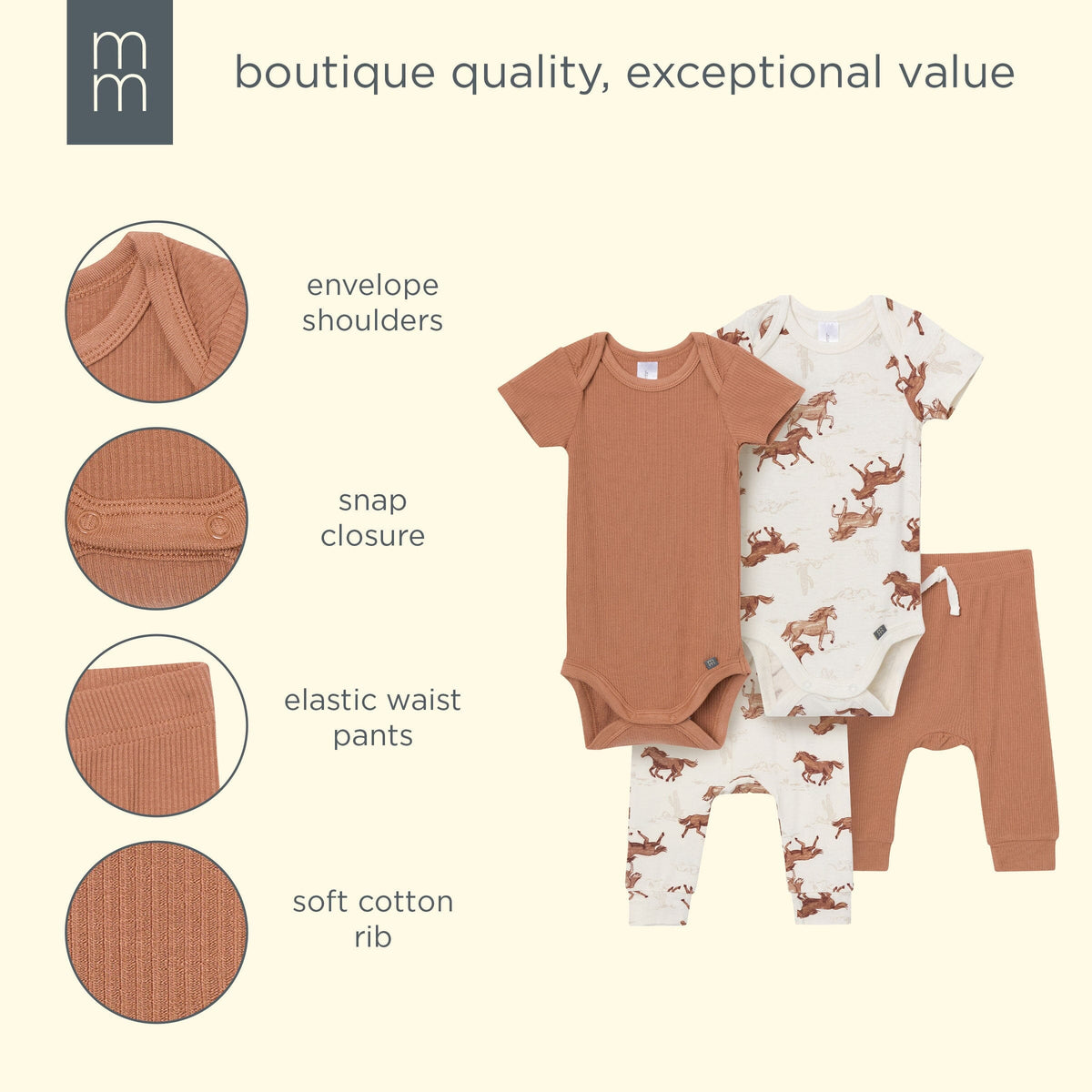 4-Piece Baby Boys Wild Horses Bodysuit and Pant outfits modern moments™ by Gerber® 