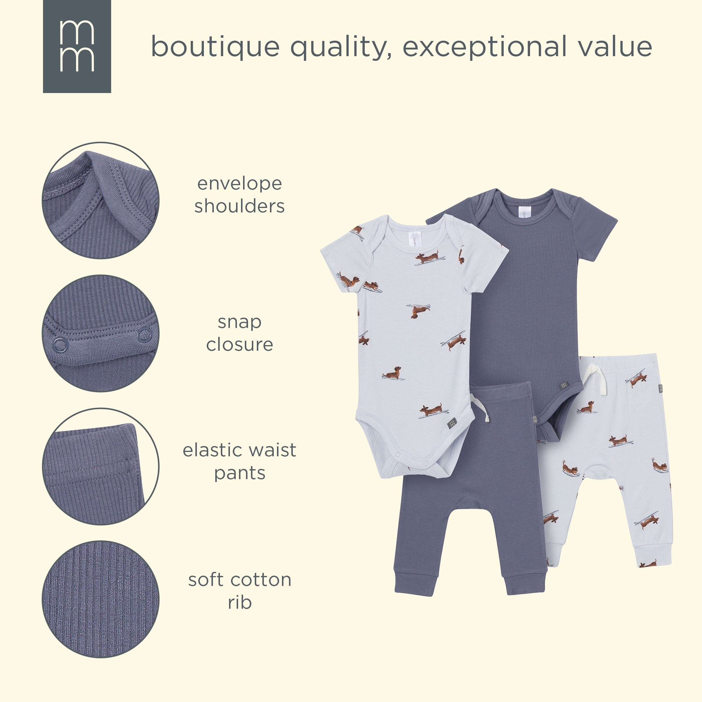 4-Piece Baby Boys Dachshund Surf Bodysuit and Pant outfits modern moments™ by Gerber® 