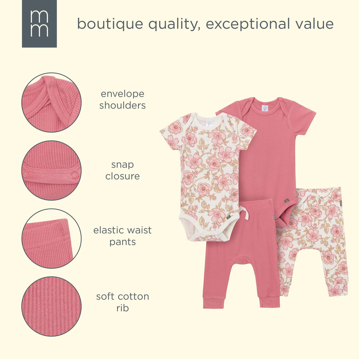 4-Piece Baby Girls Multi Flower Bodysuit and Pant outfits modern moments™ by Gerber® 