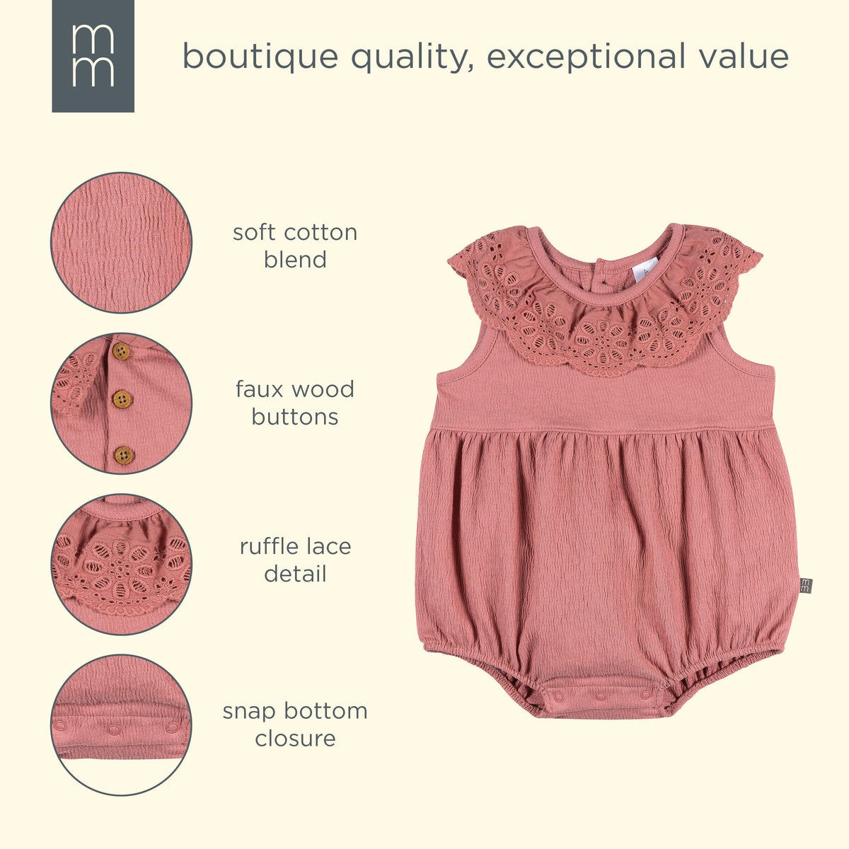 Baby Girls Dusty Rose Lace Ruffle Bubble Romper rompers modern moments™ by Gerber® 