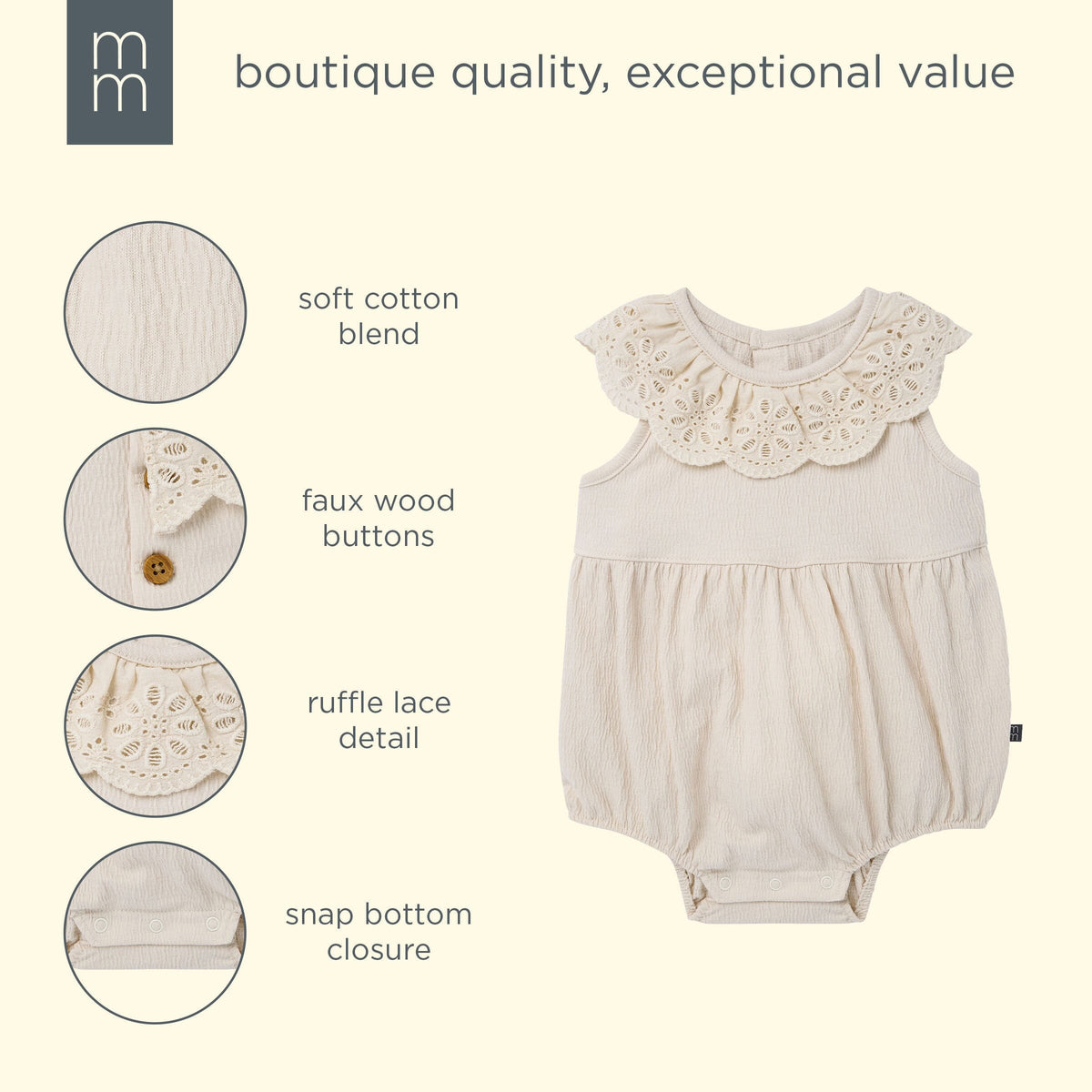 Baby Girls Whitecap Gray Lace Ruffle Bubble Romper rompers modern moments™ by Gerber® 