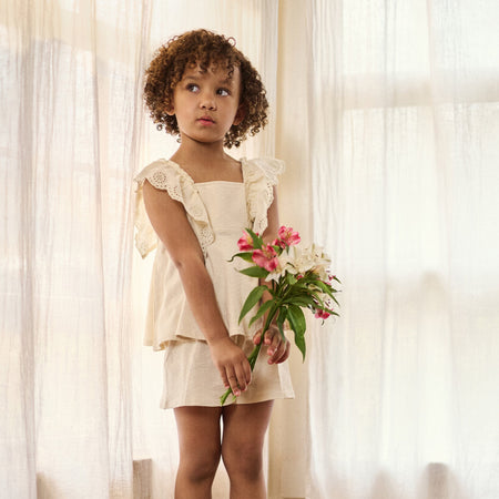 2-Piece Girls Off White Eyelet Top and Shorts Set