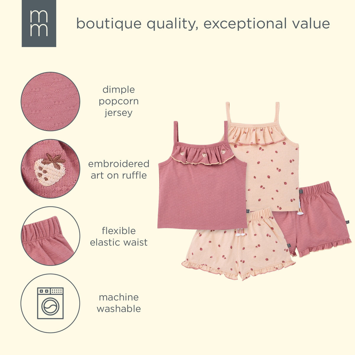 4-Piece Baby Girls Rose Elegance Bisque Tank Top & Shorts outfits modern moments™ by Gerber® 