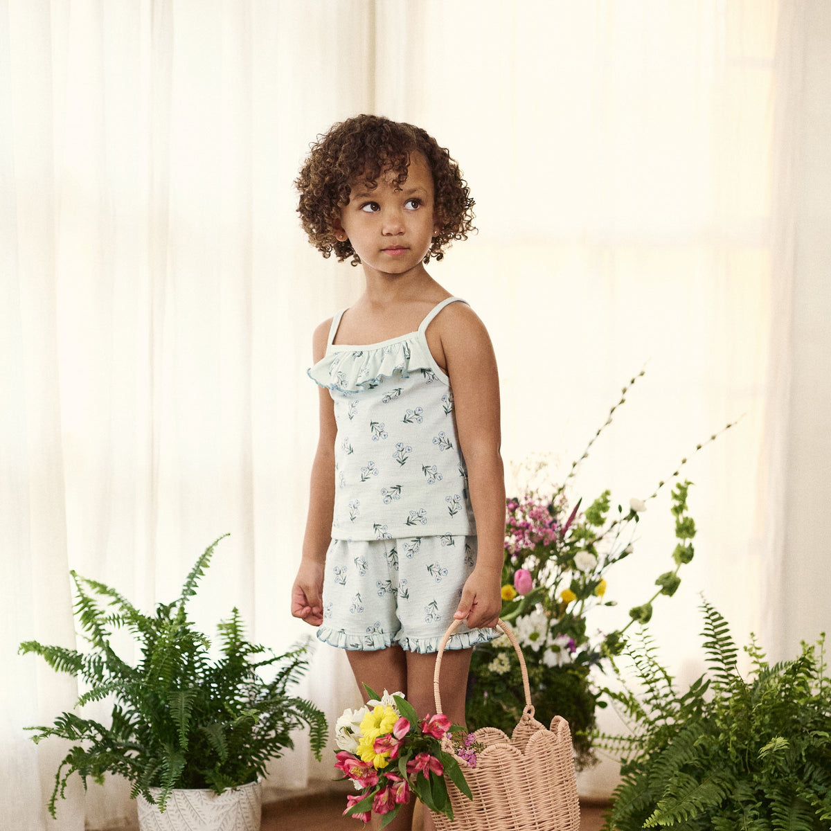 4-Piece Girls Blue Floral Tank Tops & Shorts Set outfits modern moments™ by Gerber® 