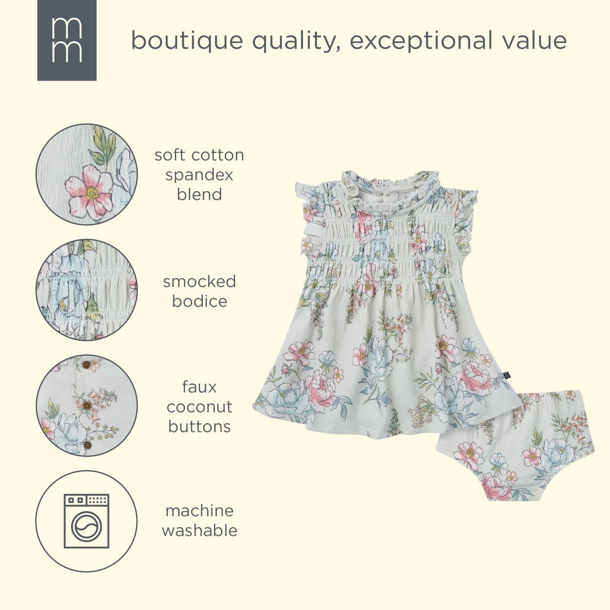 2-Piece Baby Girls Blue Flower Smocked Dress and Diaper Cover dresses modern moments™ by Gerber® 