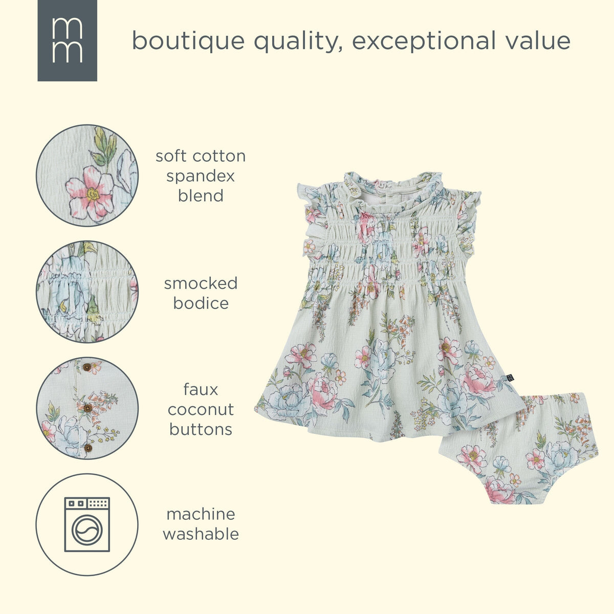 2-Piece Baby Girls Blue Flower Smocked Dress and Diaper Cover dresses modern moments™ by Gerber® 