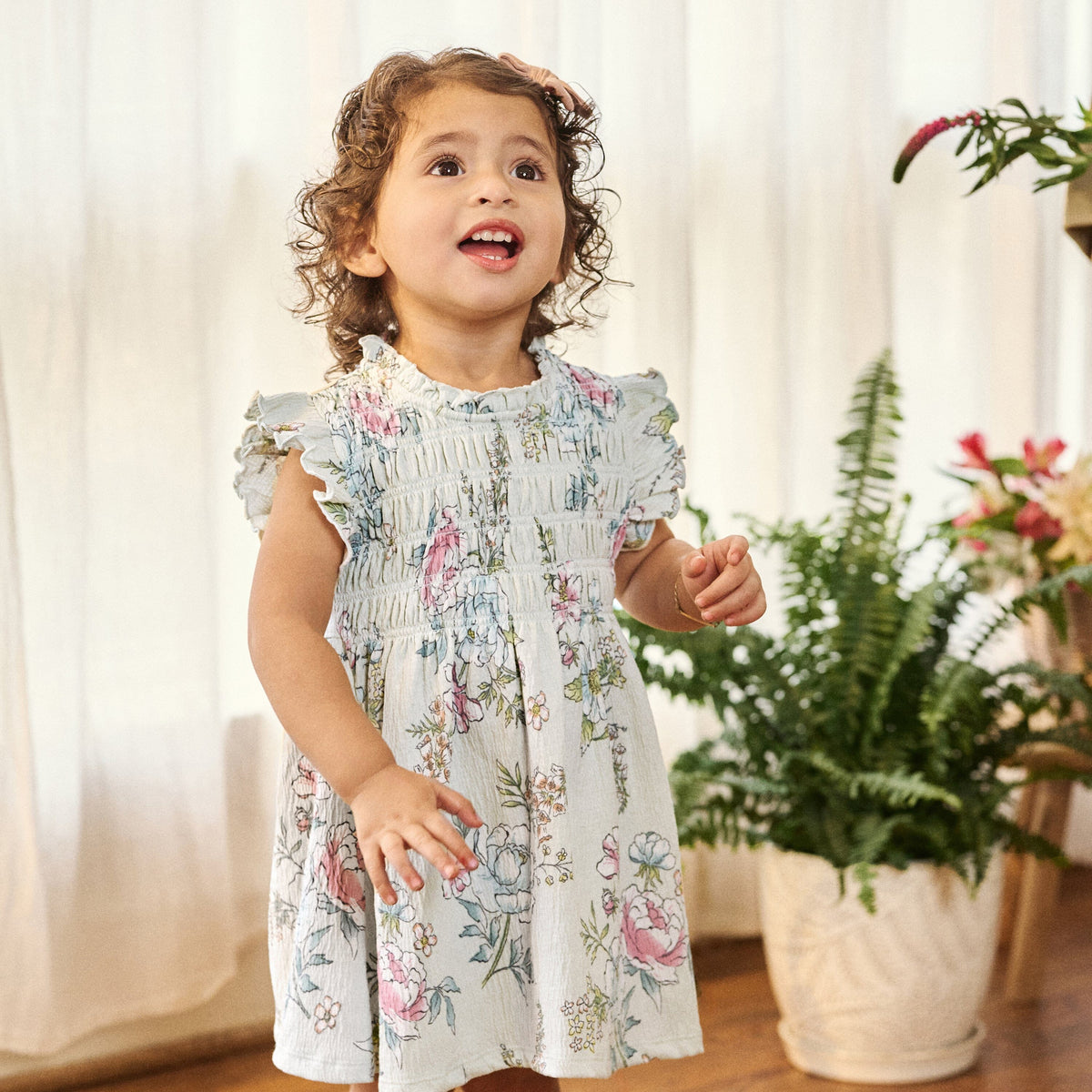 2-Piece Baby Girls Blue Floral Smocked Dress and Diaper Cover dresses modern moments™ by Gerber® 