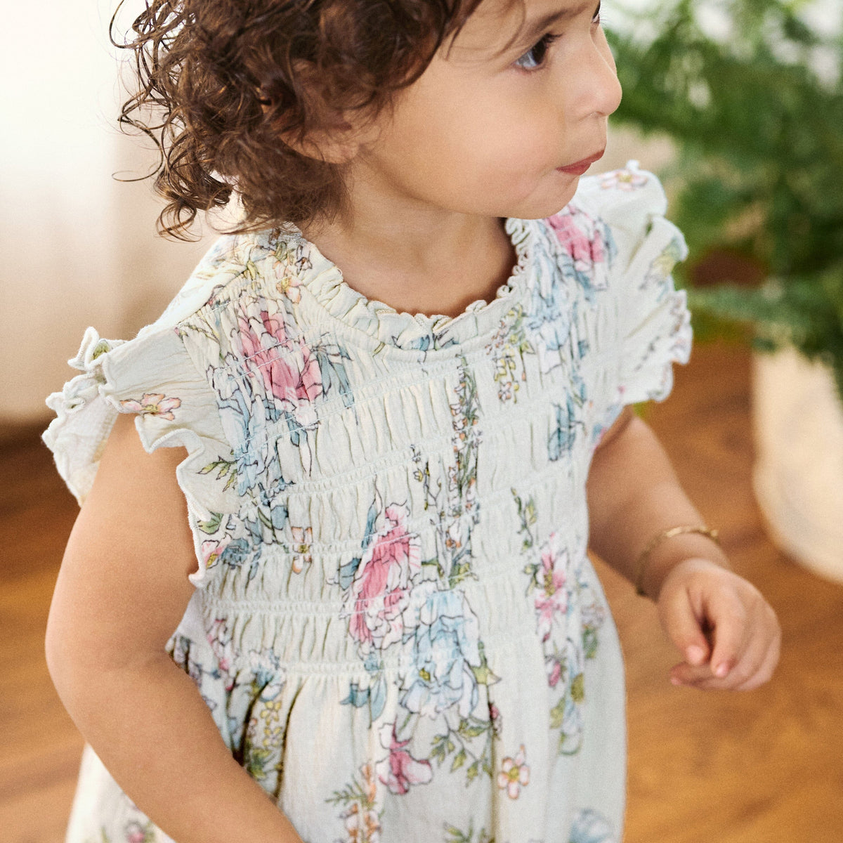 2-Piece Baby Girls Blue Floral Smocked Dress and Diaper Cover dresses modern moments™ by Gerber® 