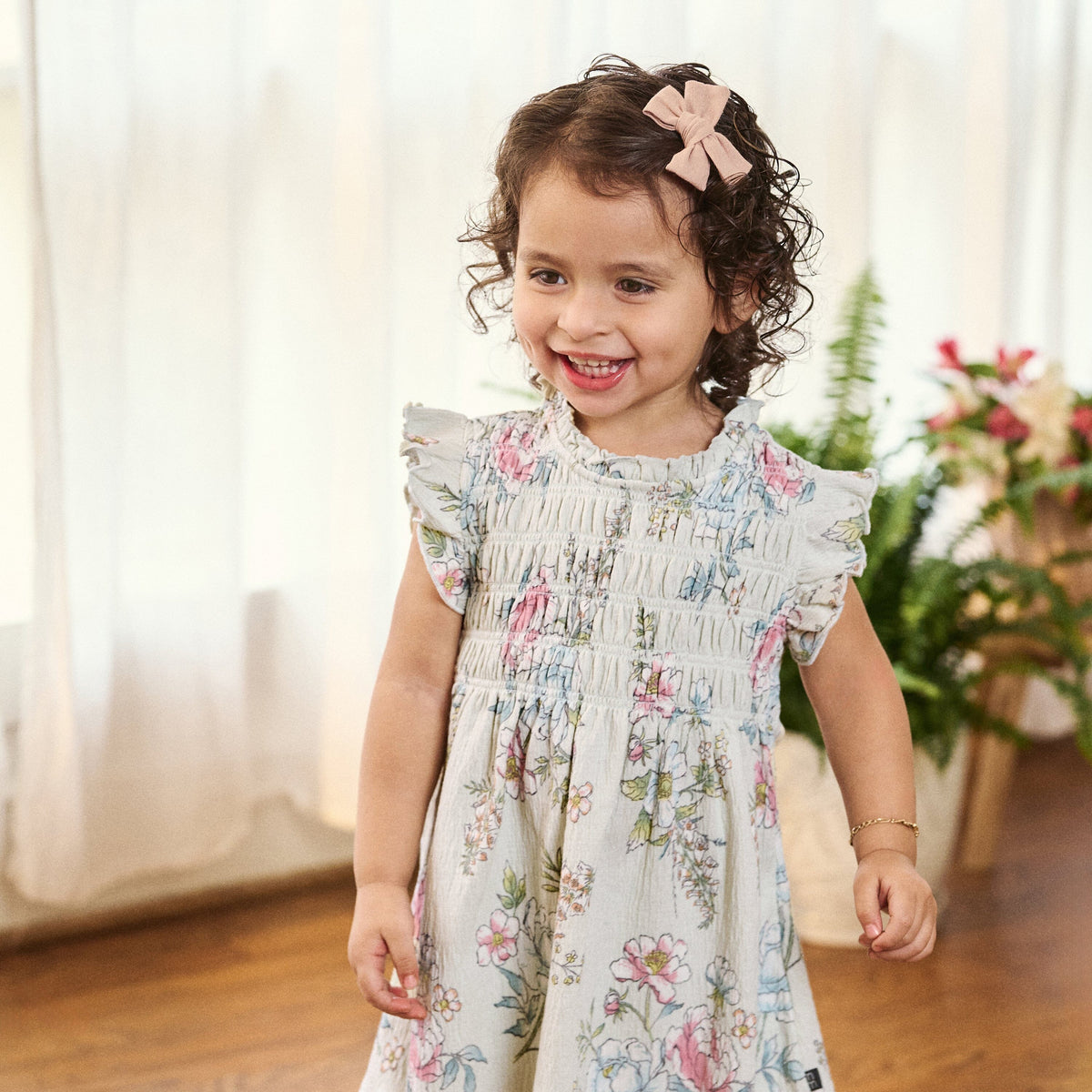 2-Piece Baby Girls Blue Floral Smocked Dress and Diaper Cover dresses modern moments™ by Gerber® 
