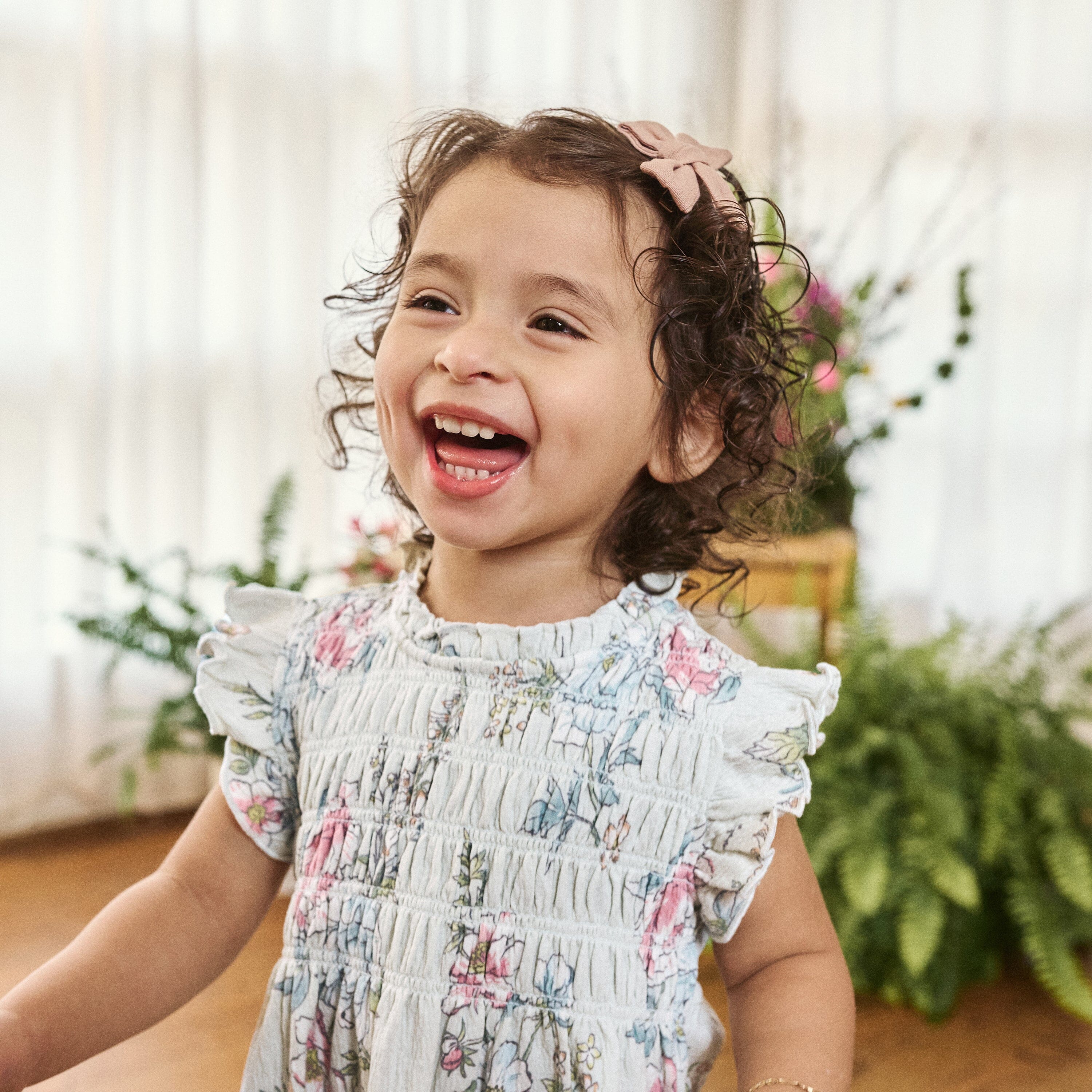 2-Piece Baby Girls Blue Floral Smocked Dress and Diaper Cover dresses modern moments™ by Gerber® 