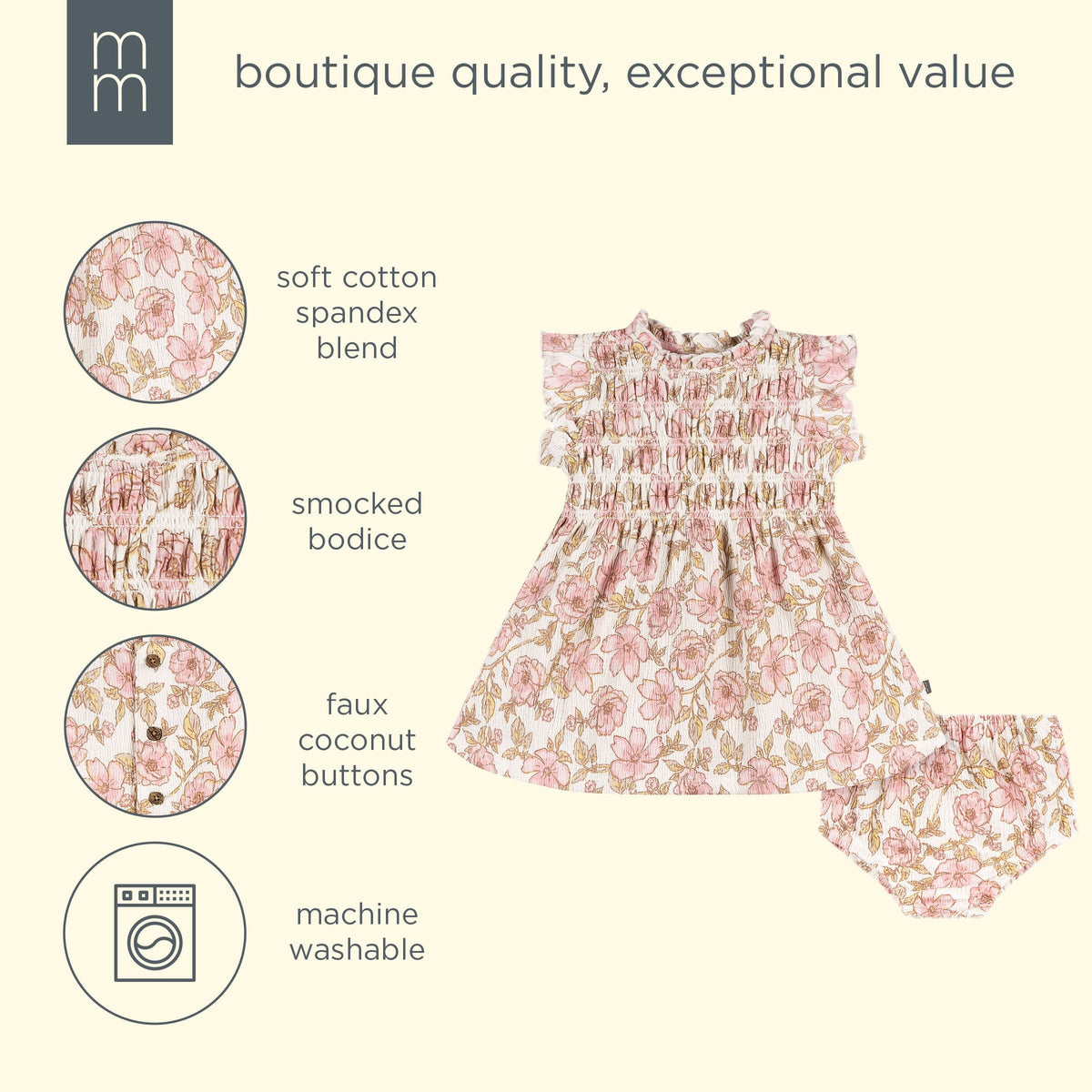 2-Piece Baby Girls Multi Flower Smocked Dress and Diaper Cover dresses modern moments™ by Gerber® 