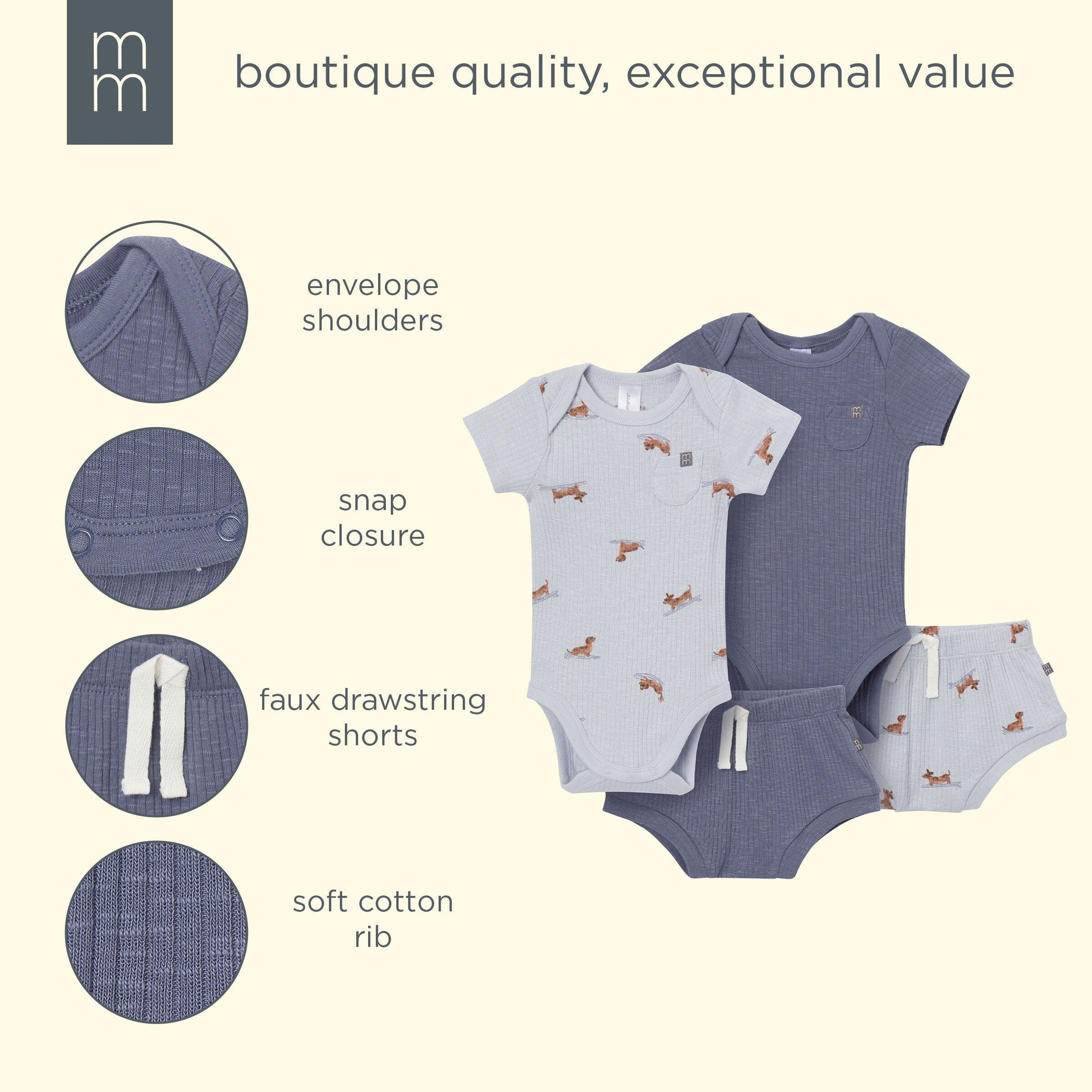 4-Piece Baby Boys Dachshund Surf Bodysuit and Shorties outfits modern moments™ by Gerber® 