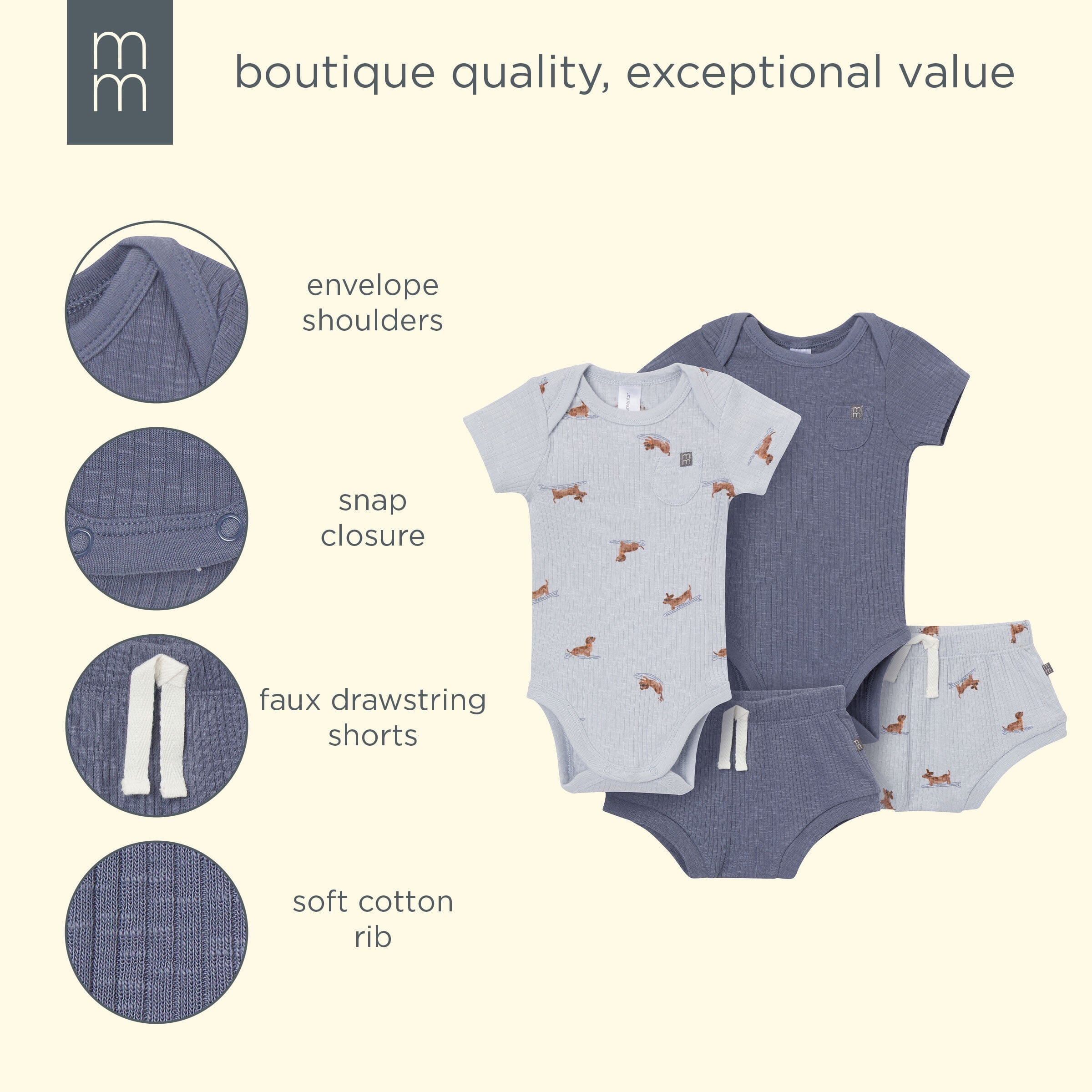 4-Piece Baby Boys Dachshund Surf Bodysuit and Shorties outfits modern moments™ by Gerber® 