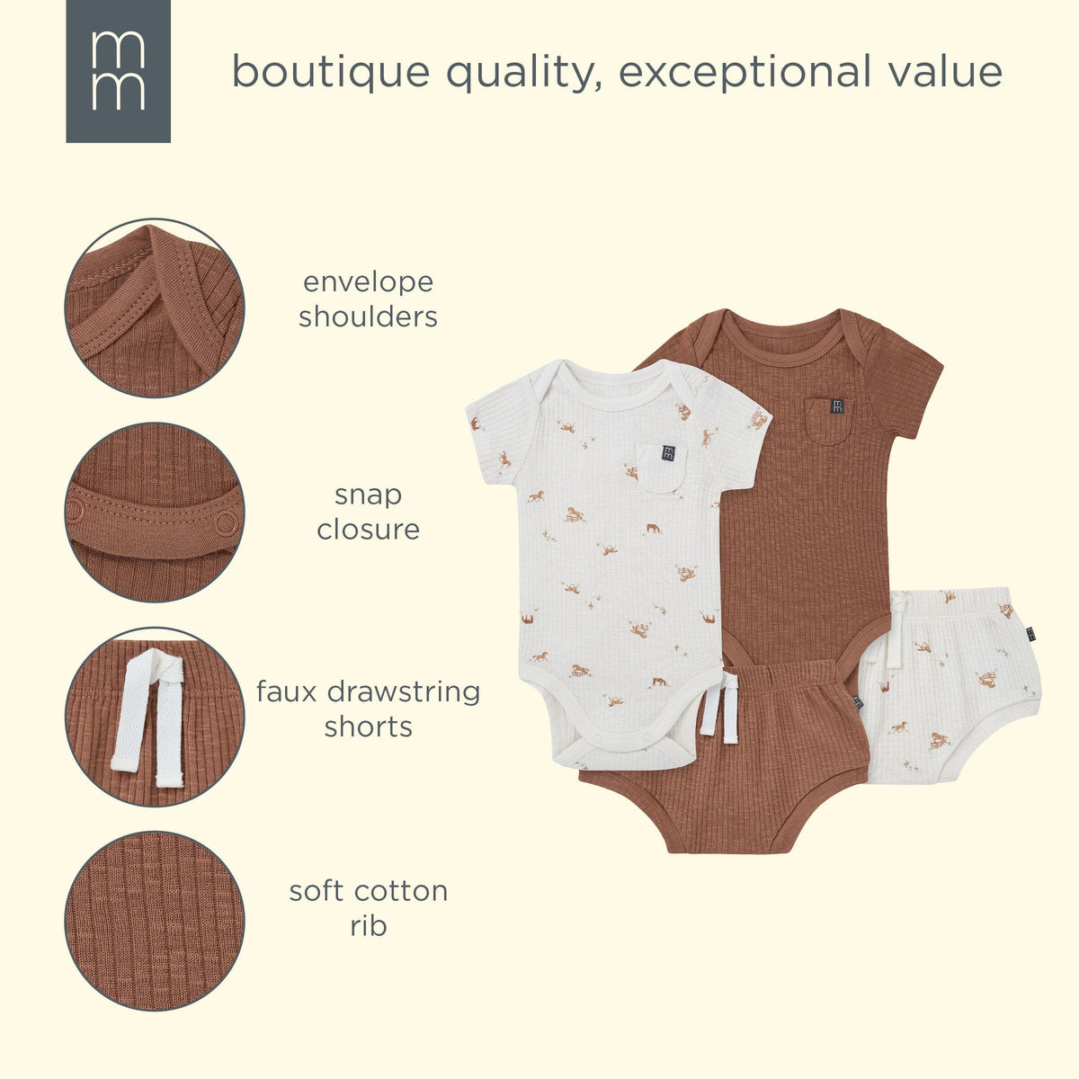 4-Piece Baby Neutral Horse Barn Bodysuit and Shorties outfits modern moments™ by Gerber® 