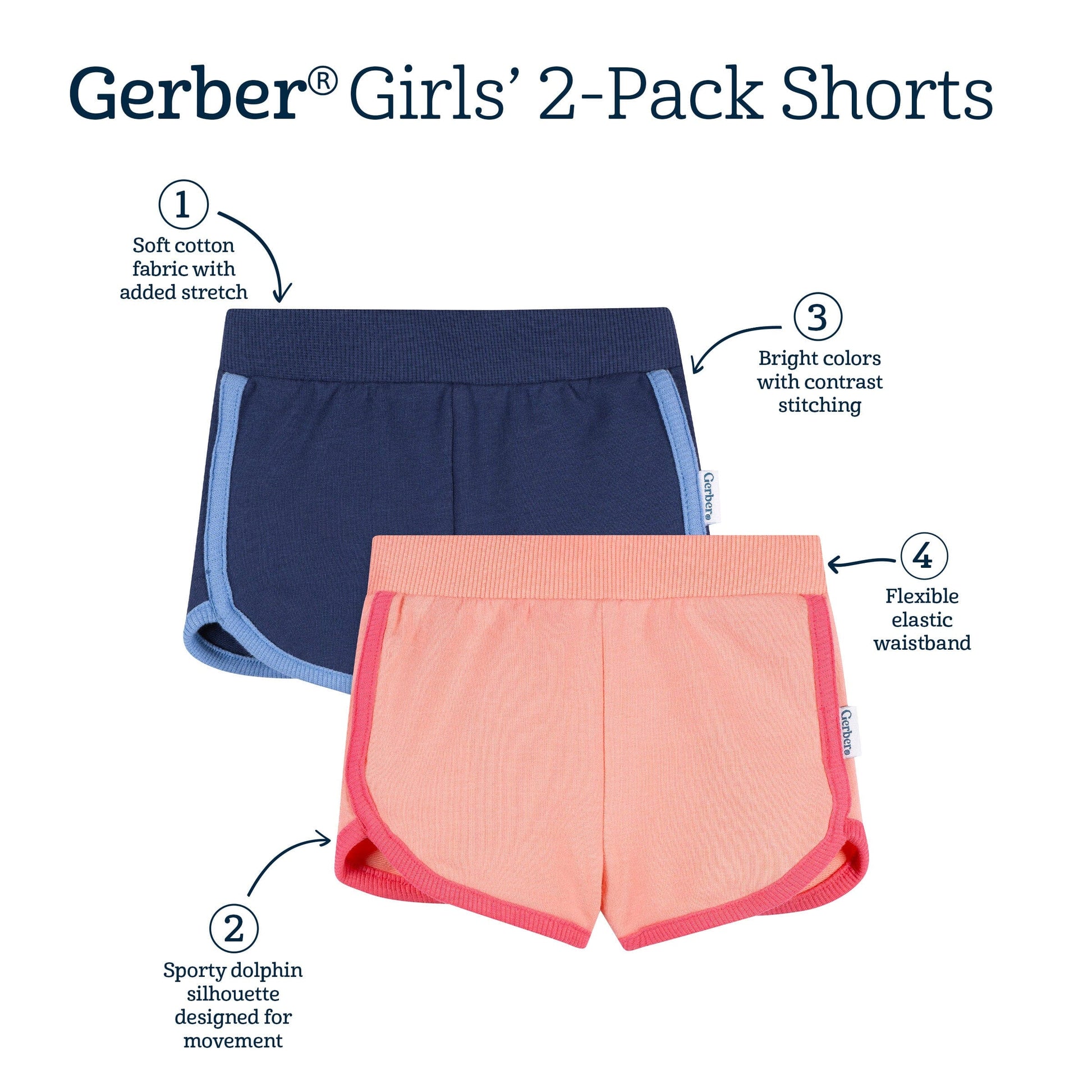 2-Pack Baby & Toddler Girls Pink & Blue Knit Dolphin Shorts bottoms Gerber® 