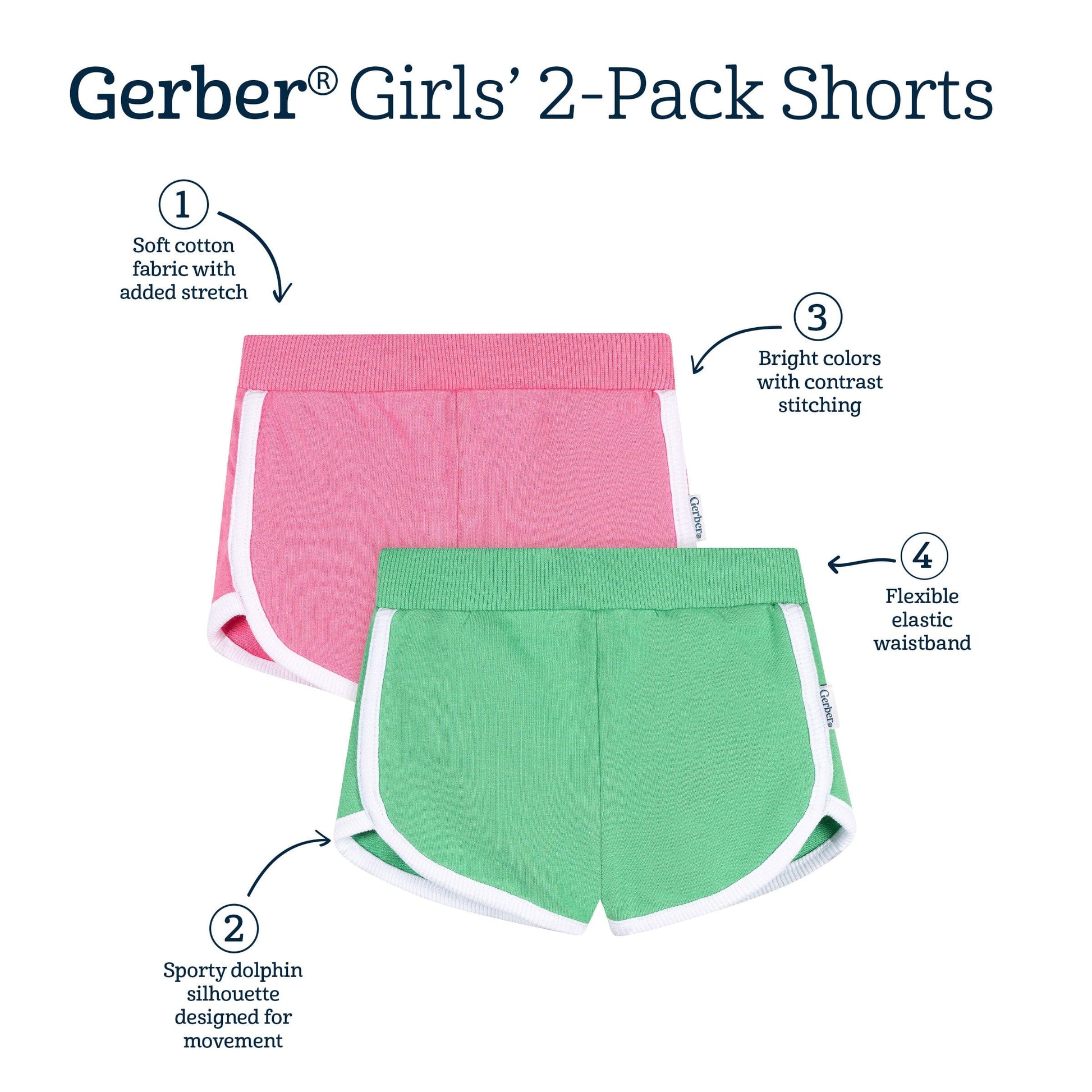 2-Pack Baby & Toddler Girls Green & Pink Knit Dolphin Shorts bottoms Gerber® 