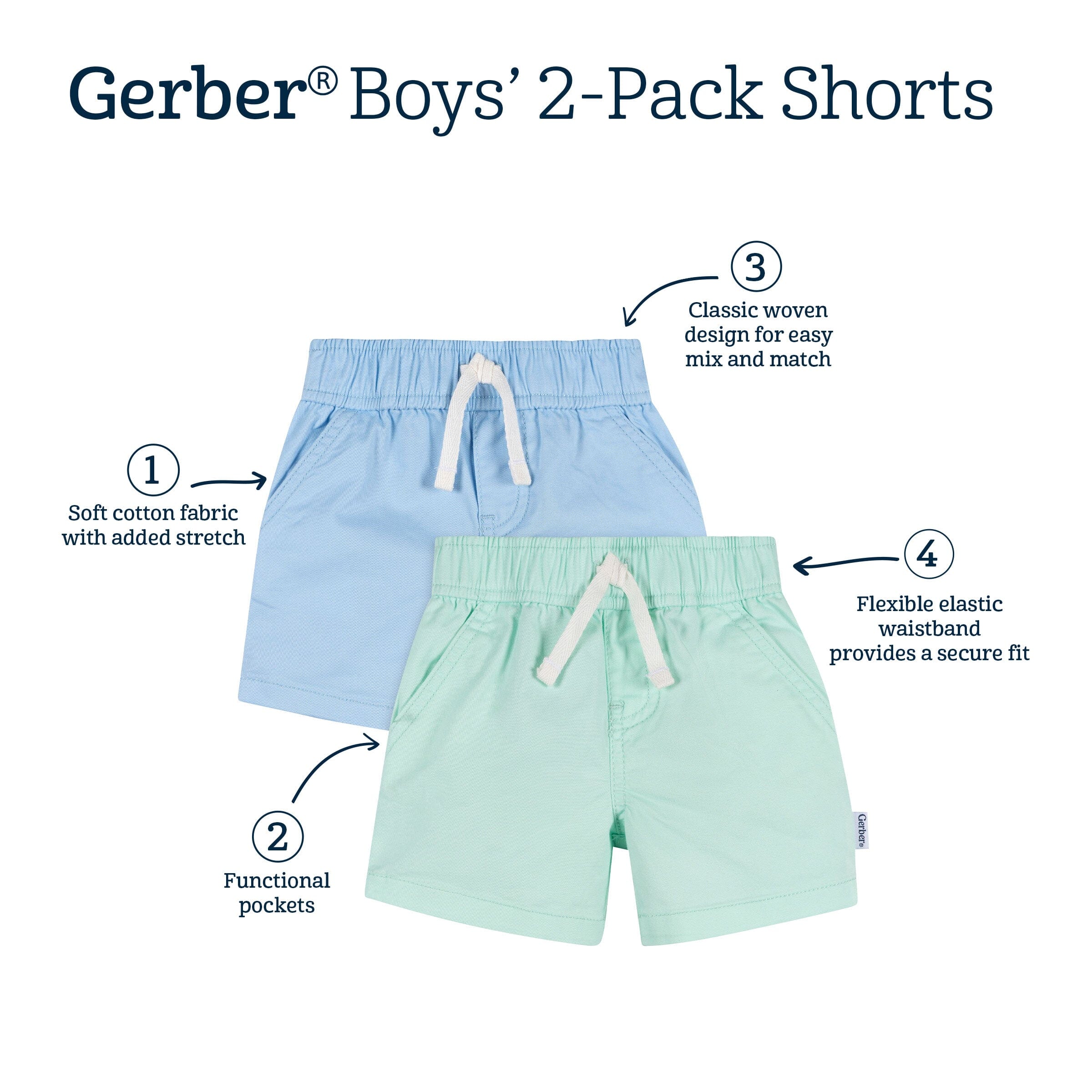2-Pack Baby & Toddler Boys Green & Blue Twill Shorts bottoms Gerber® 