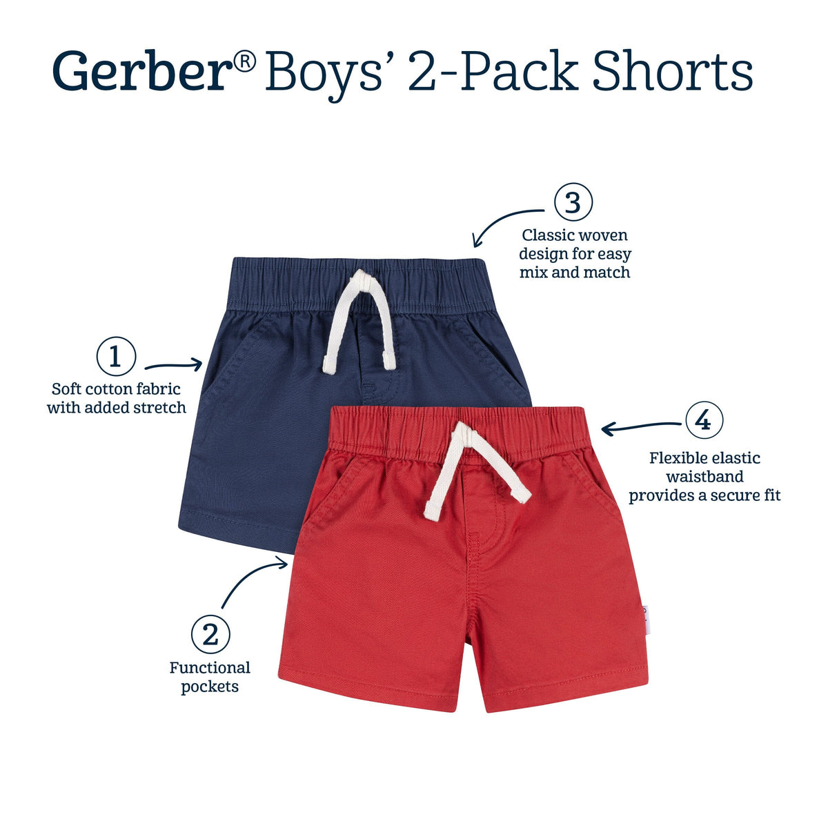 2-Pack Baby & Toddler Boys Blue & Red Twill Shorts bottoms Gerber® 