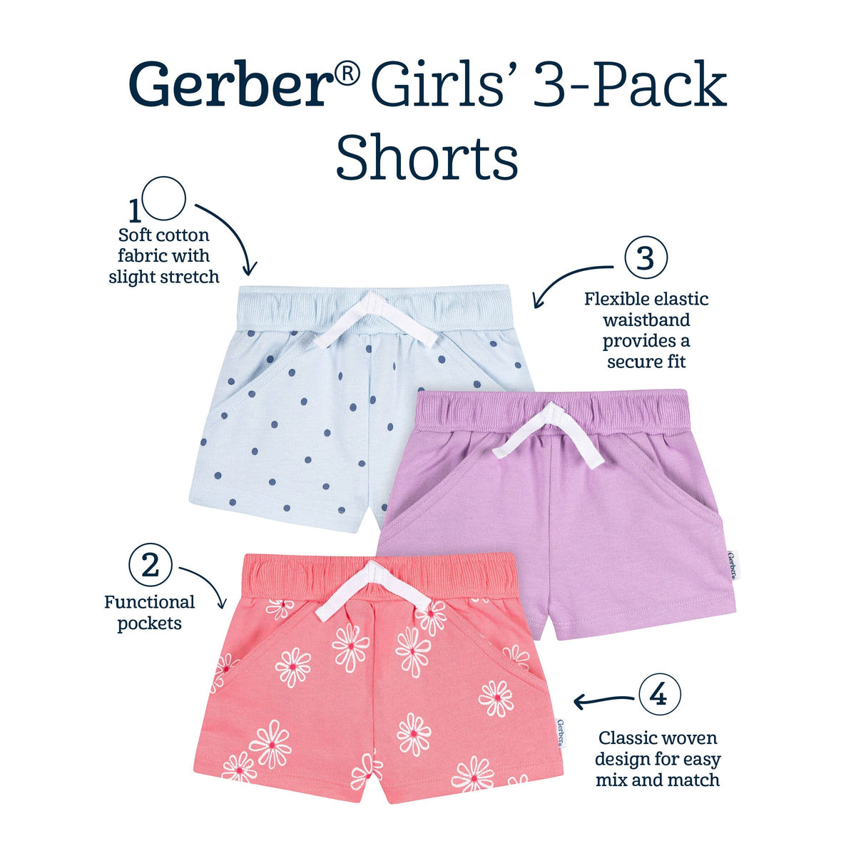3-Pack Baby & Toddler Girls Coral Floral Knit Shorts bottoms Gerber® 
