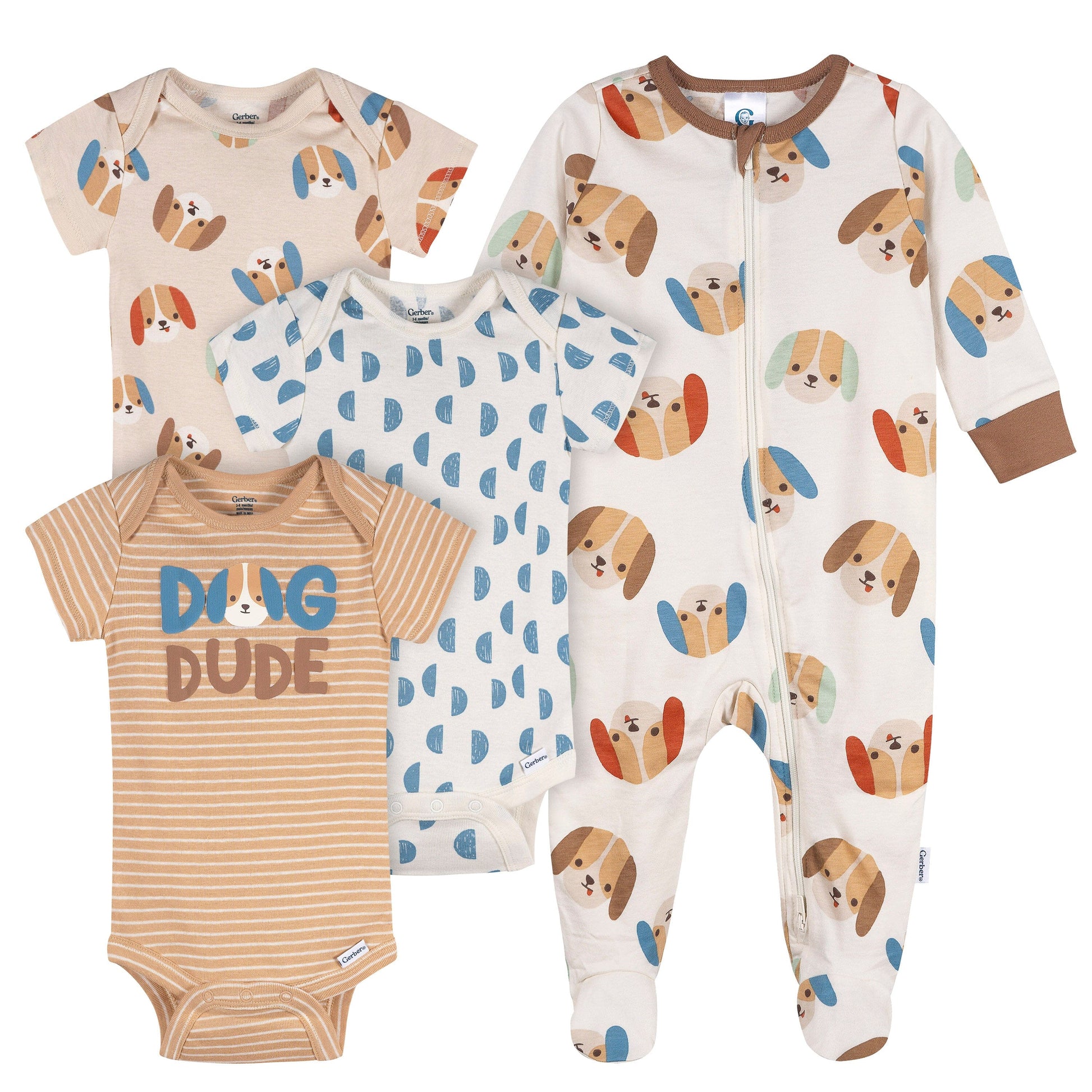 4-Pack Baby Boys Pampered Pups Onesies® Bodysuits and Sleep 'N Play outfits Gerber® 