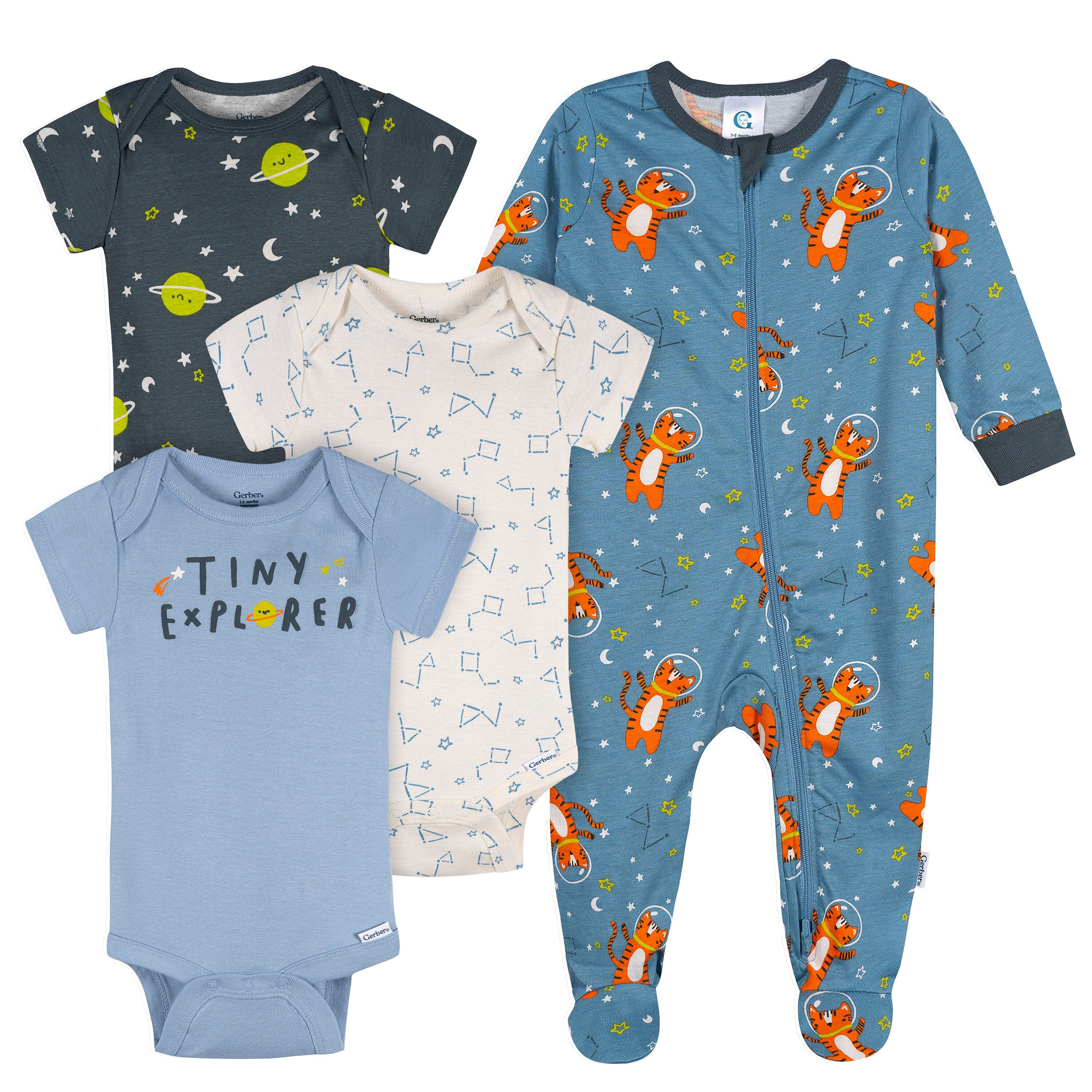 4-Pack Baby Boys Space Animals Onesies® Bodysuits and Sleep 'N Play outfits Gerber® 
