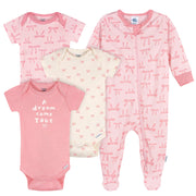 4-Pack Baby Girls Hearts & Dreams Onesies® Bodysuits and Sleep 'N Play outfits Gerber® 