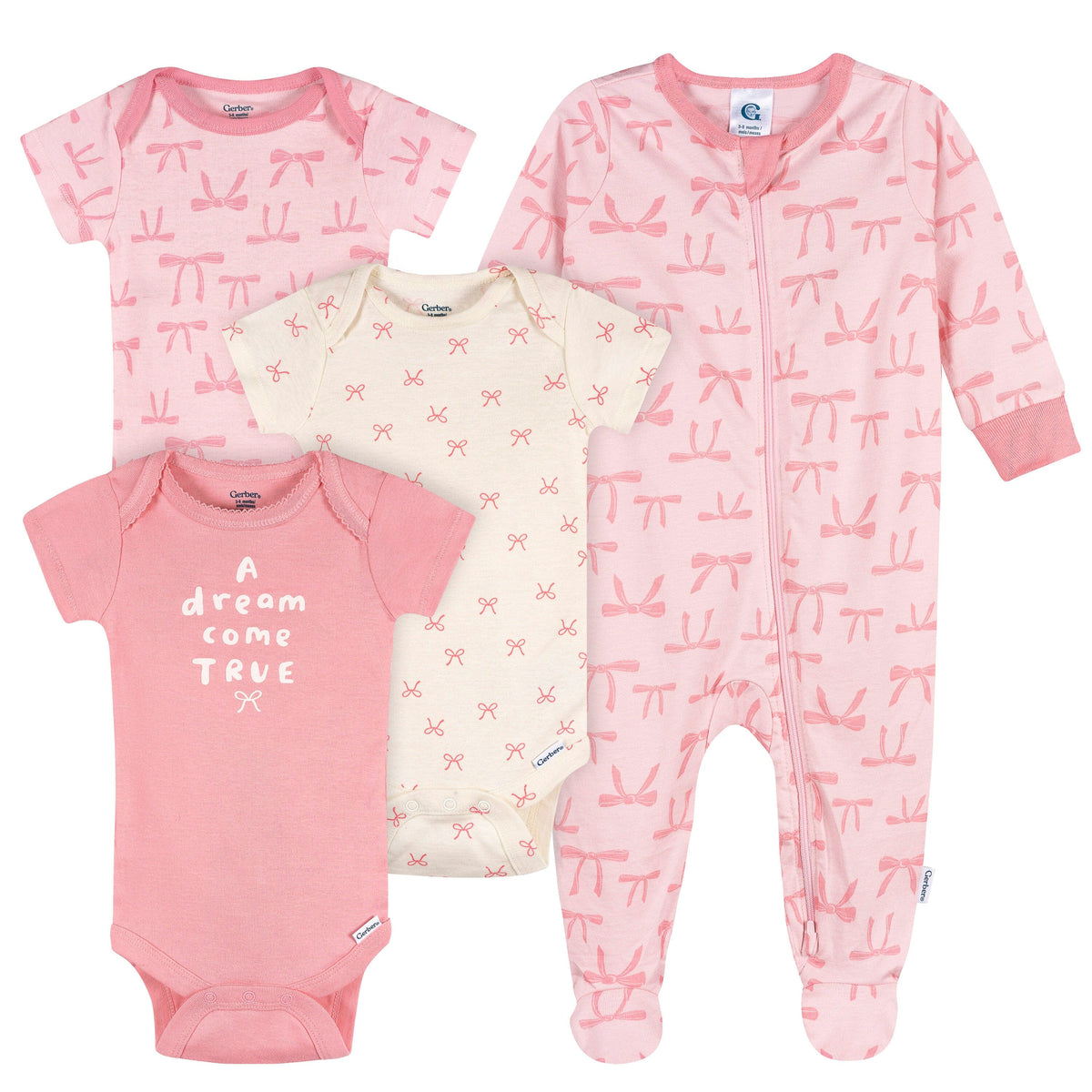 4-Pack Baby Girls Hearts & Dreams Onesies® Bodysuits and Sleep 'N Play outfits Gerber® 
