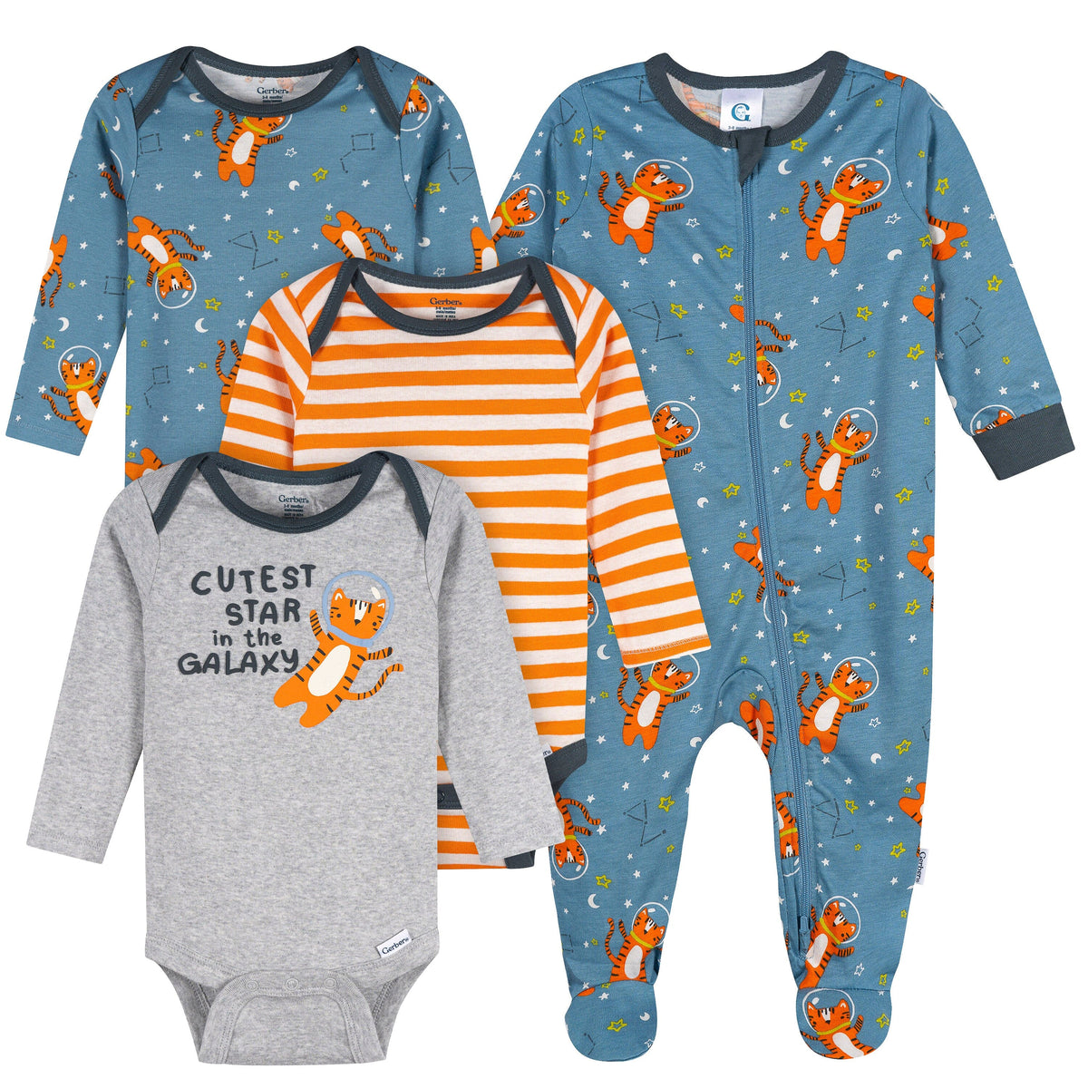 4-Pack Baby Boys Space Animals Long Sleeve Onesies® Bodysuits and Sleep 'N Play outfits Gerber® 