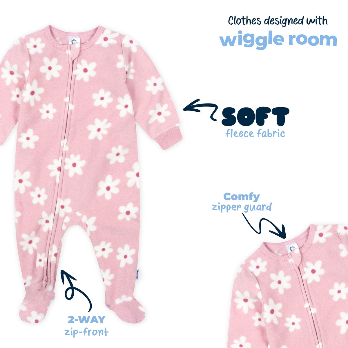 3-Pack Baby & Toddler Girls Cherries Footed Fleece Pajamas sleepwear Gerber® 