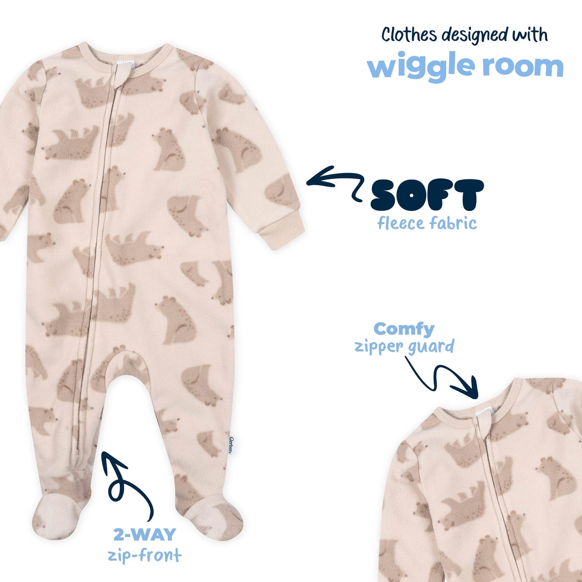 3-Pack Baby & Toddler Neutral Bears Footed Fleece Pajamas sleepwear Gerber® 