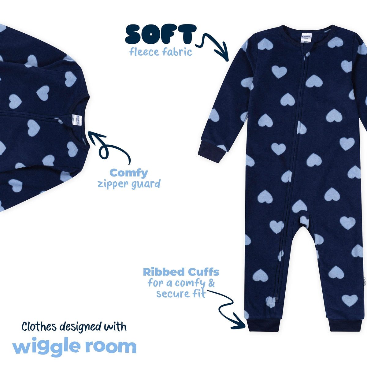 3-Pack Infant & Toddler Girls Hearts Footless Fleece Pajamas sleepwear Gerber® 