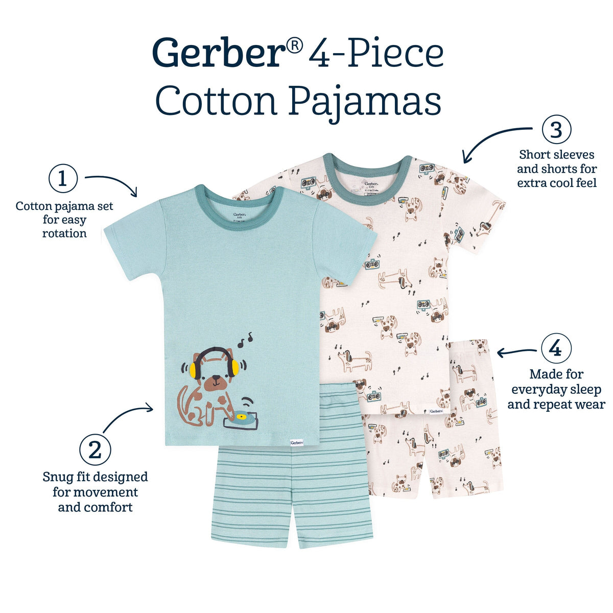 4-Piece Infant & Toddler Boys Musical Dog Cotton Pajama Short Set sleepwear Gerber® 