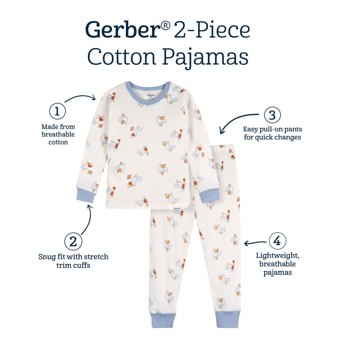2-Piece Infant & Toddler Boys Hungry Pelican Cotton Pajama Set sleepwear Gerber® 