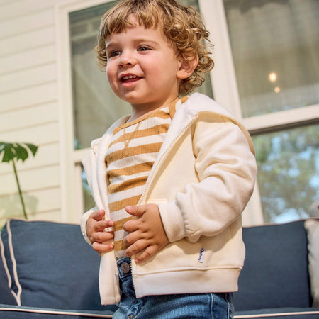 Embroidered Baby Neutral Soft Beige Zip Front Sweatshirt