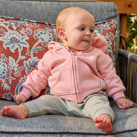 Embroidered Baby Neutral Pink Zip Front Sweatshirt