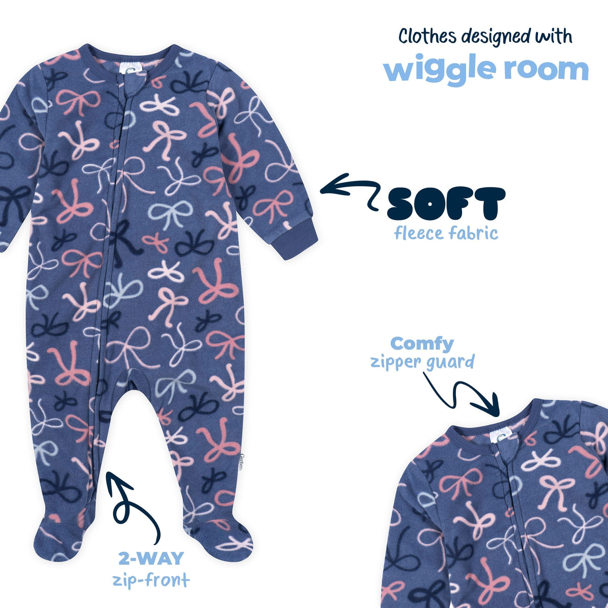 Baby & Toddler Girls Bows Footed Fleece Pajamas sleepwear Gerber® 