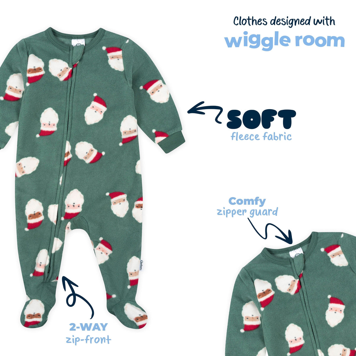 2-Pack Baby & Toddler Neutral Santas Footed Fleece Pajamas sleepwear Gerber® 